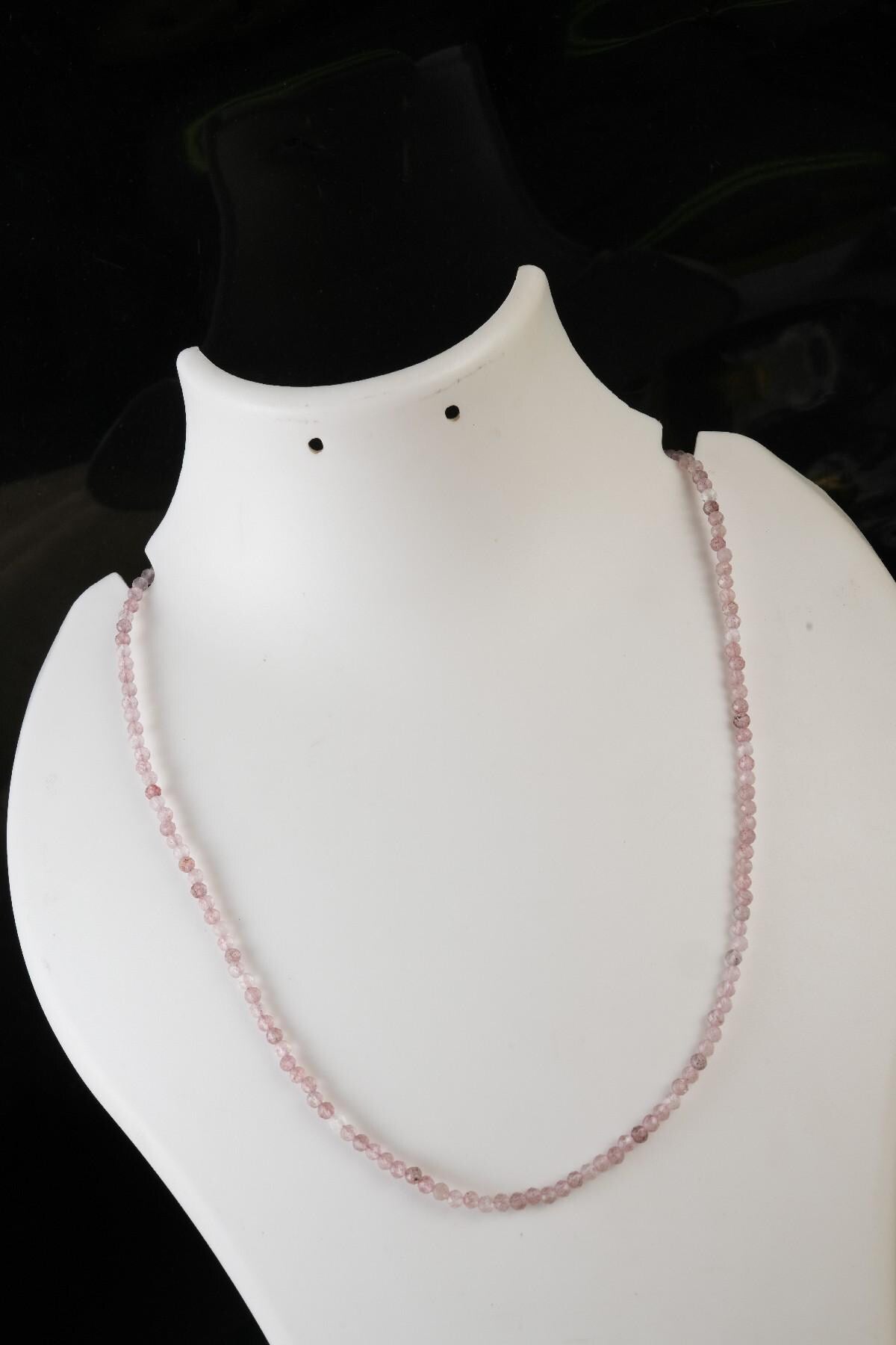 Genuine Strawberry Quartz Beads Necklace / Handcrafted Adjustable Mala Necklace / 3 MM Round Micro Faceted Beaded Necklace Jewelry - AS & JG