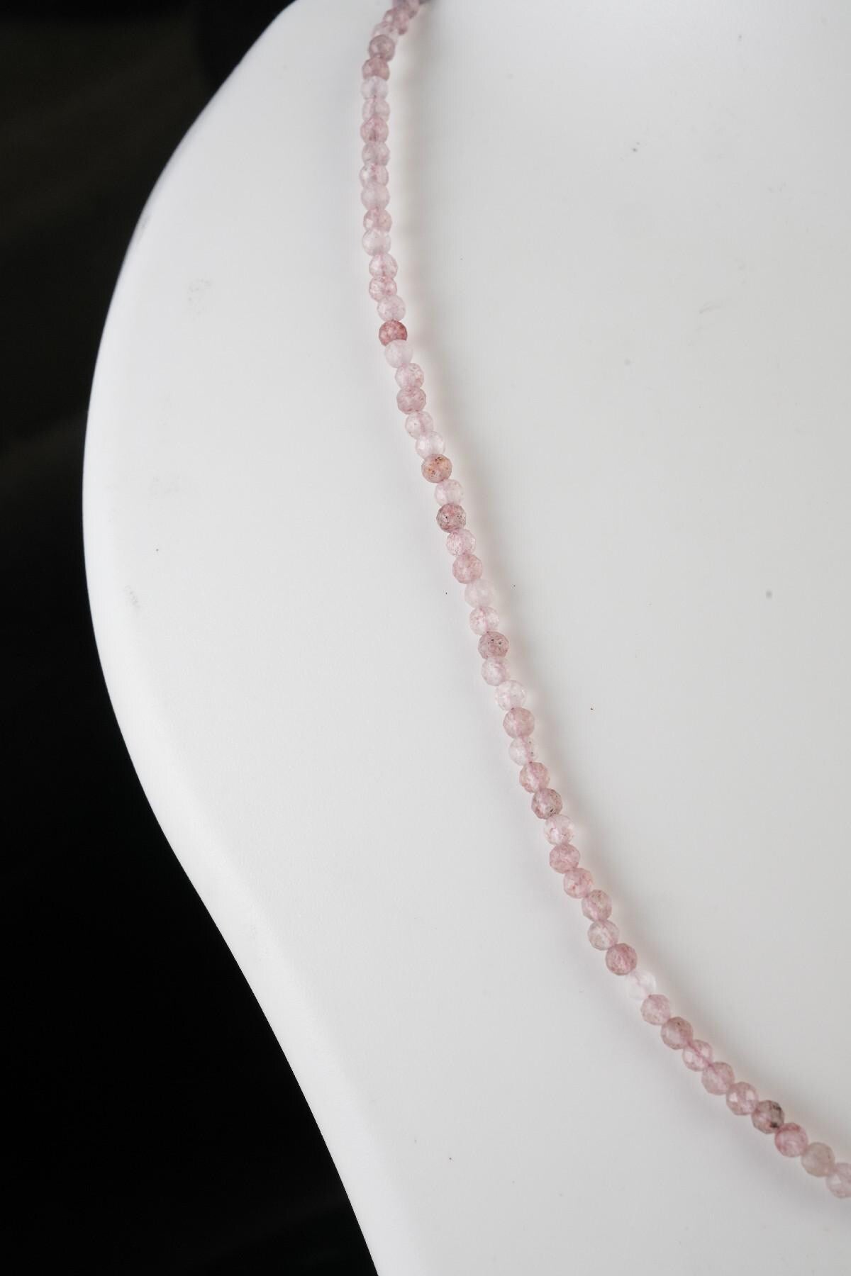 Genuine Strawberry Quartz Beads Necklace / Handcrafted Adjustable Mala Necklace / 3 MM Round Micro Faceted Beaded Necklace Jewelry - AS & JG