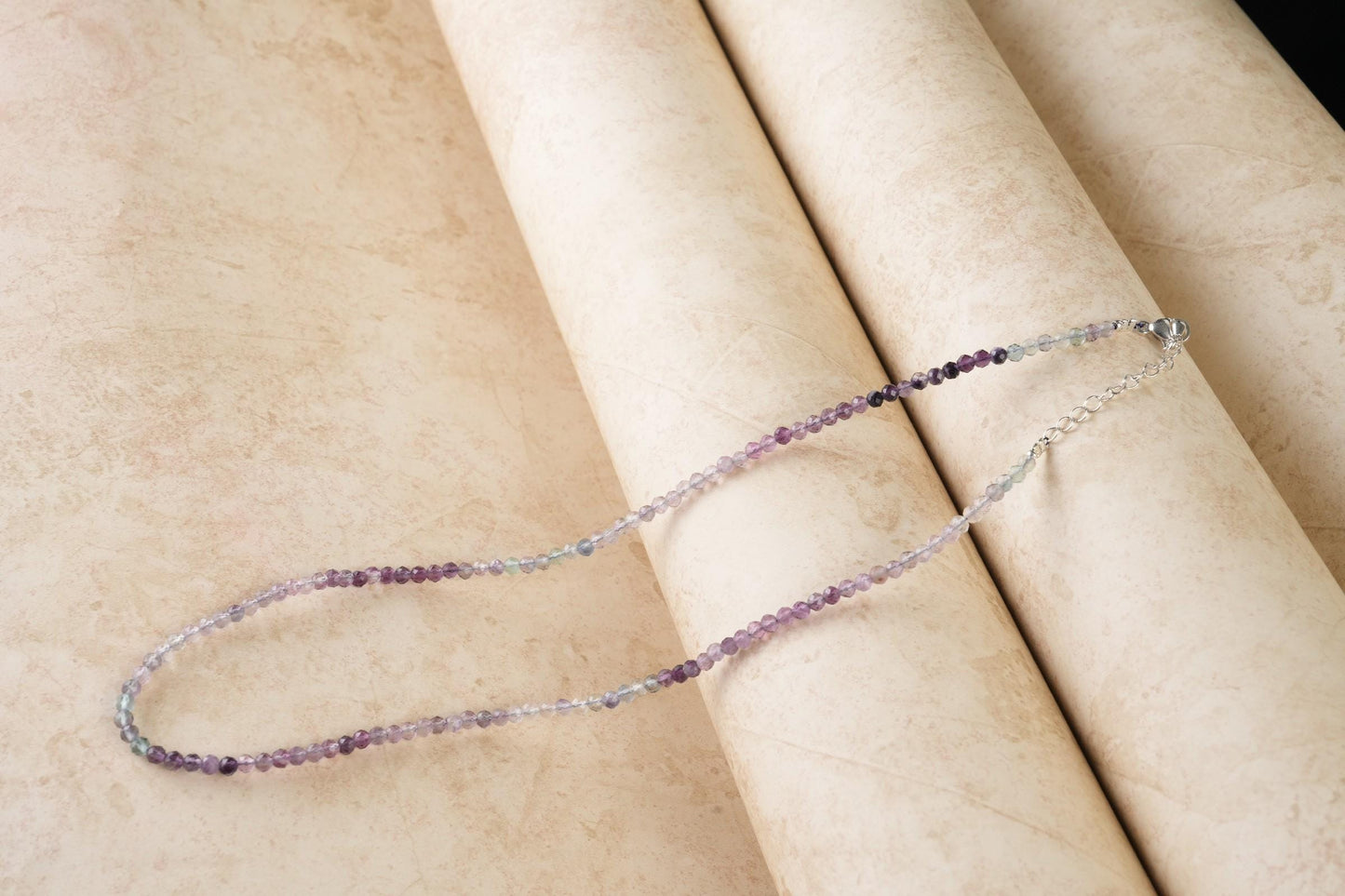Genuine Fluorite Shaded Beads Necklace / Handcrafted Adjustable Mala Necklace / 3 MM Round Micro Faceted Beaded Necklace Jewelry - AS & JG