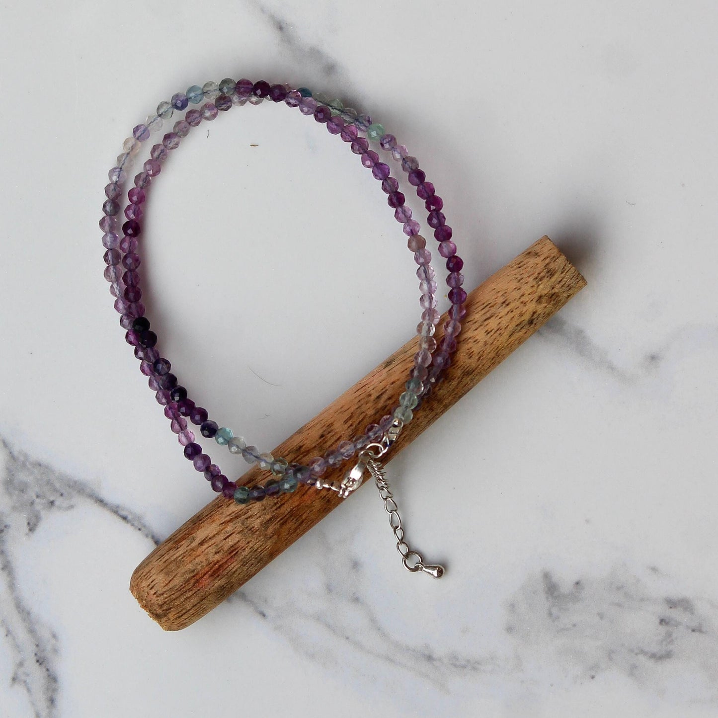 Genuine Fluorite Shaded Beads Necklace / Handcrafted Adjustable Mala Necklace / 3 MM Round Micro Faceted Beaded Necklace Jewelry - AS & JG