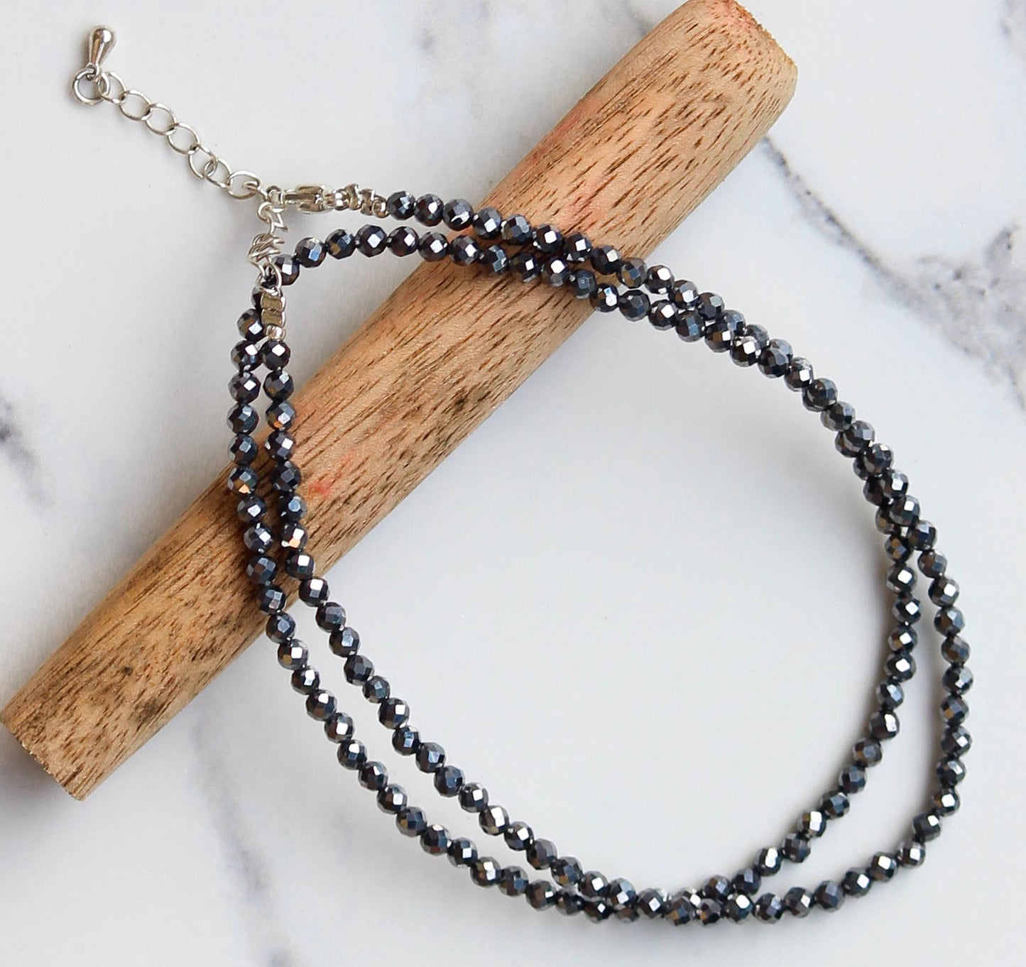 Genuine Terahertz Beads Necklace / Handcrafted Adjustable Mala Necklace / 3 MM Round Micro Faceted Beaded Necklace Jewelry - AS & JG