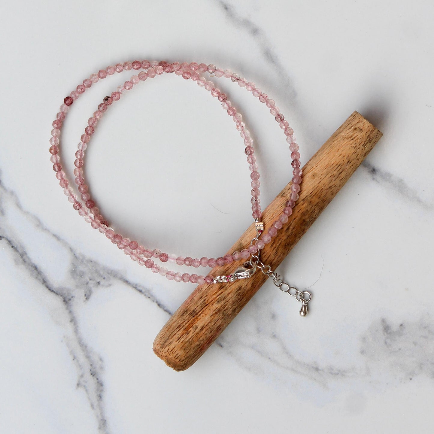 Genuine Strawberry Quartz Beads Necklace / Handcrafted Adjustable Mala Necklace / 3 MM Round Micro Faceted Beaded Necklace Jewelry - AS & JG