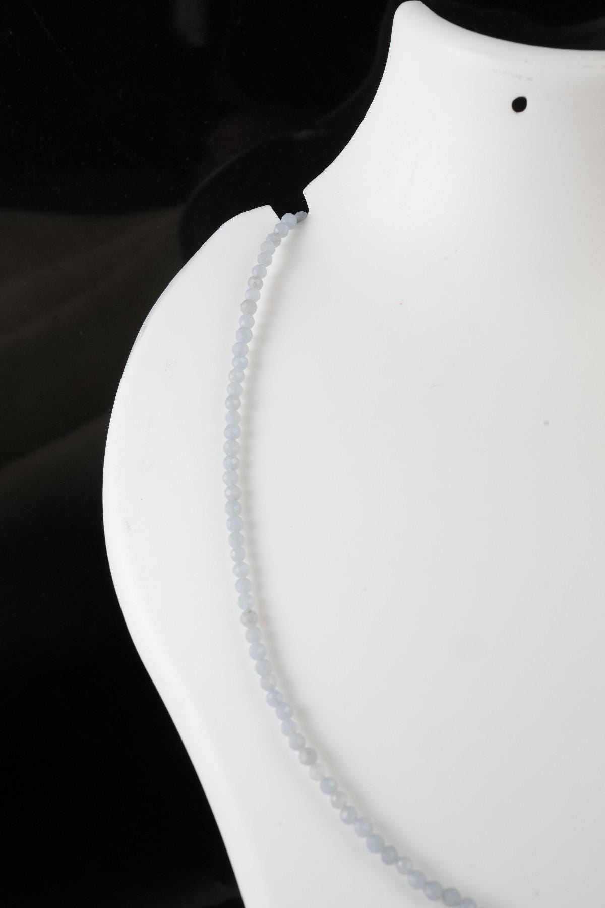 Genuine Angelite Beads Necklace / Handcrafted Adjustable Mala Necklace / 3 MM Round Micro Faceted Beaded Necklace Jewelry - AS & JG