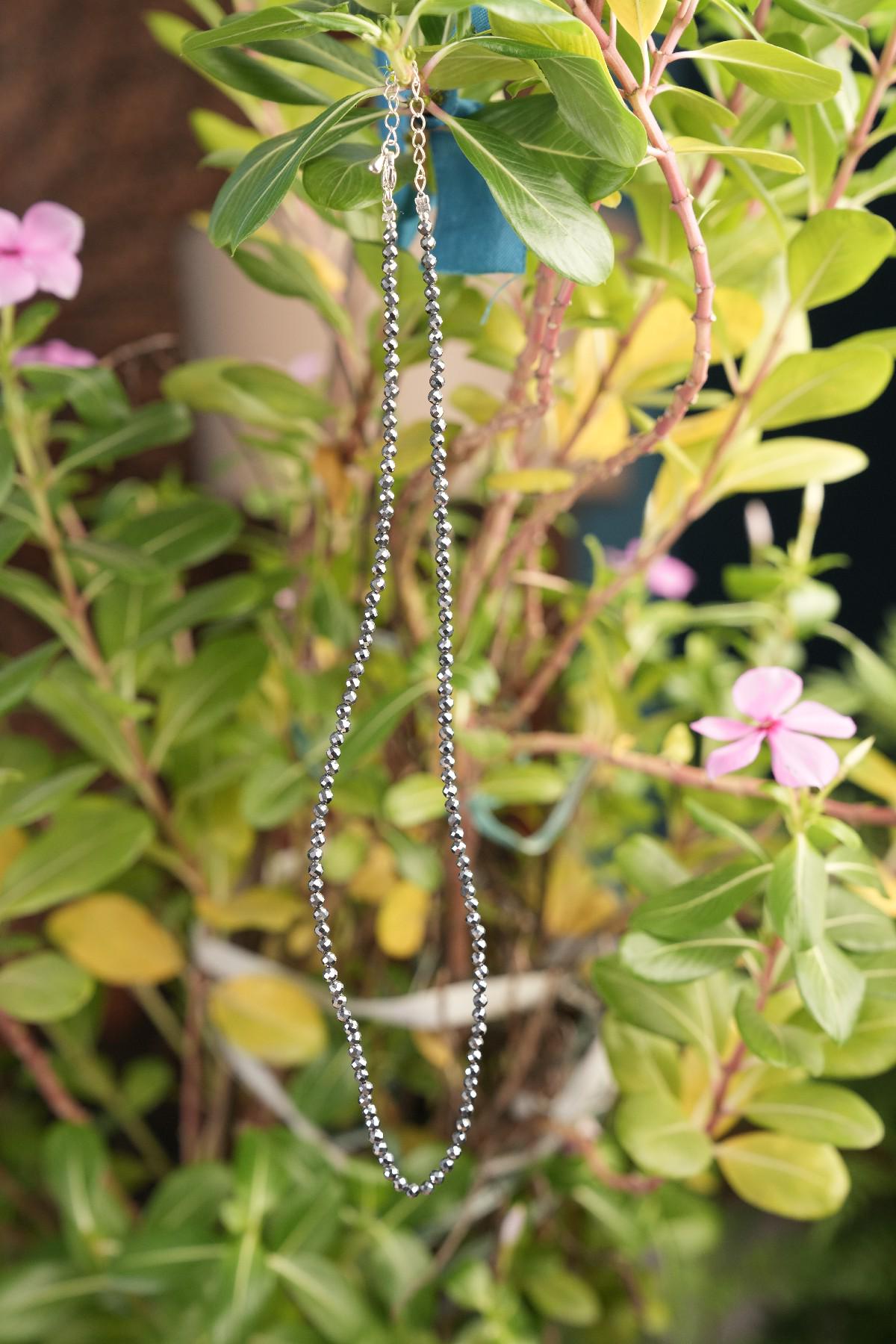 Genuine Terahertz Beads Necklace / Handcrafted Adjustable Mala Necklace / 3 MM Round Micro Faceted Beaded Necklace Jewelry - AS & JG