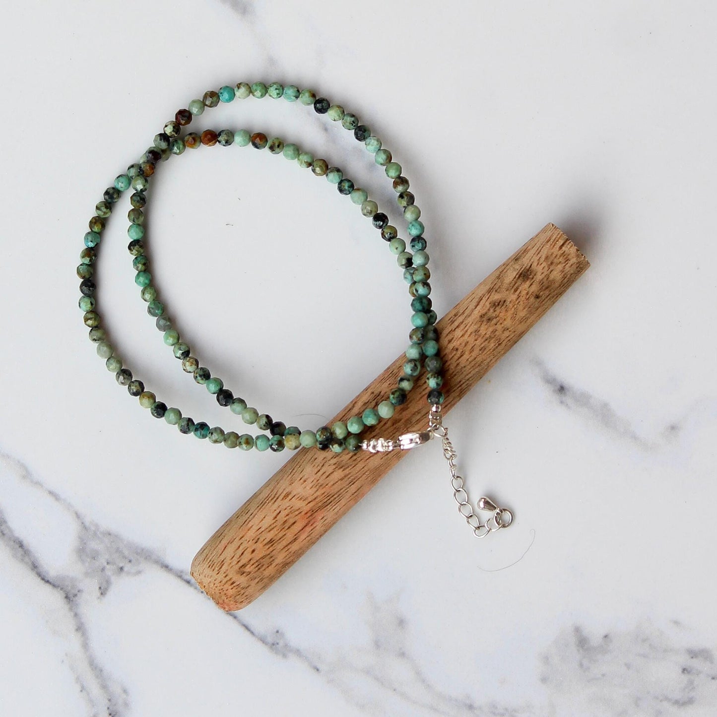 Genuine African Turquoise Beads Necklace / Handcrafted Adjustable Mala Necklace / 3 MM Round Micro Faceted Beaded Necklace Jewelry - AS & JG