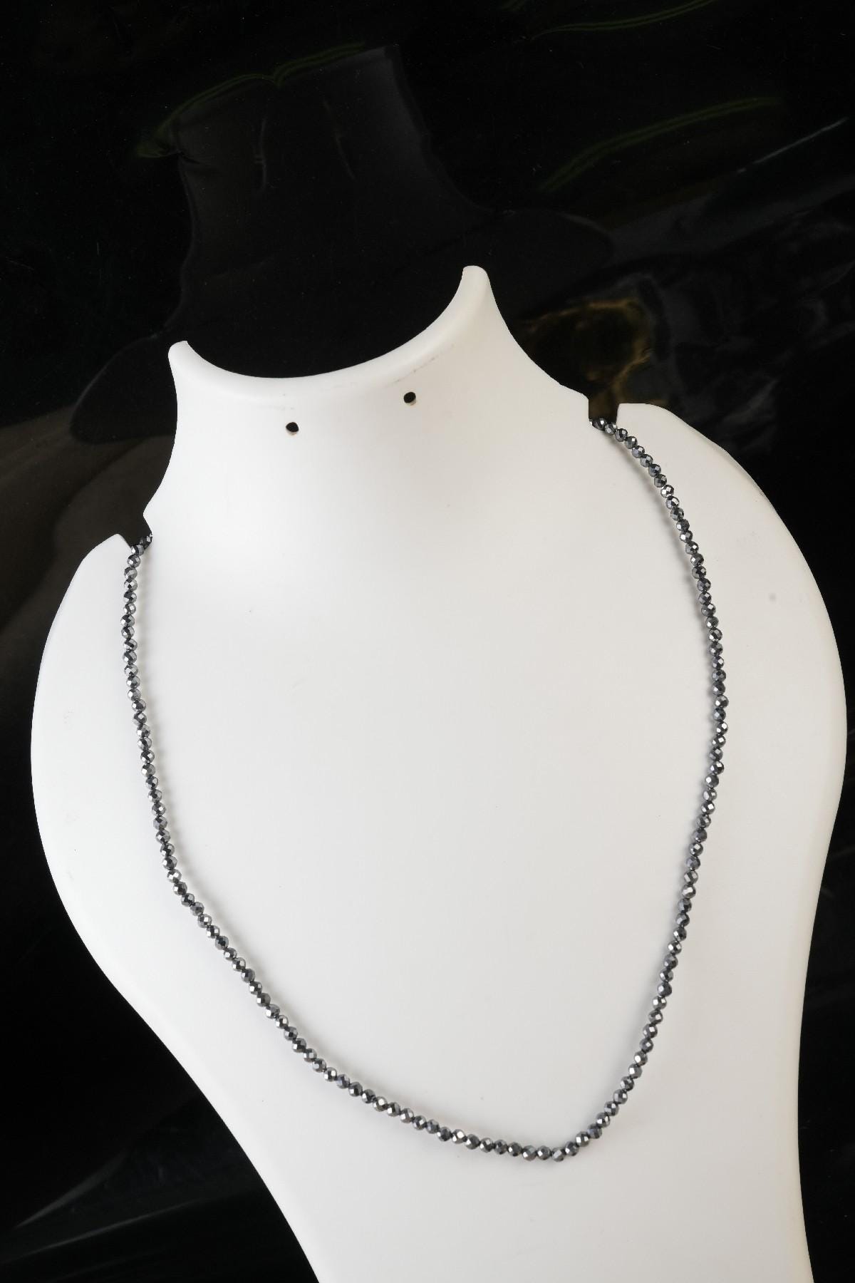 Genuine Terahertz Beads Necklace / Handcrafted Adjustable Mala Necklace / 3 MM Round Micro Faceted Beaded Necklace Jewelry - AS & JG