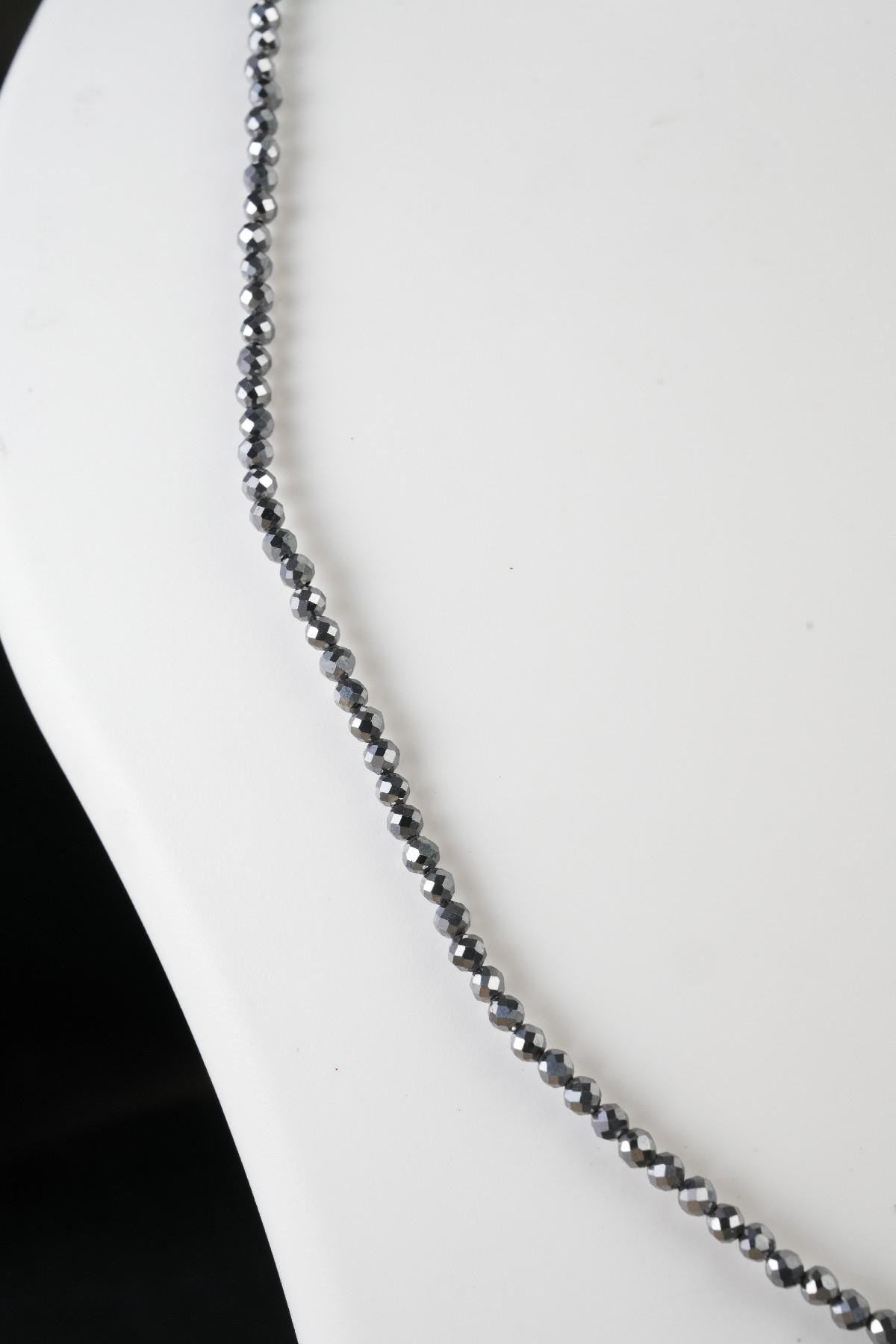 Genuine Terahertz Beads Necklace / Handcrafted Adjustable Mala Necklace / 3 MM Round Micro Faceted Beaded Necklace Jewelry - AS & JG