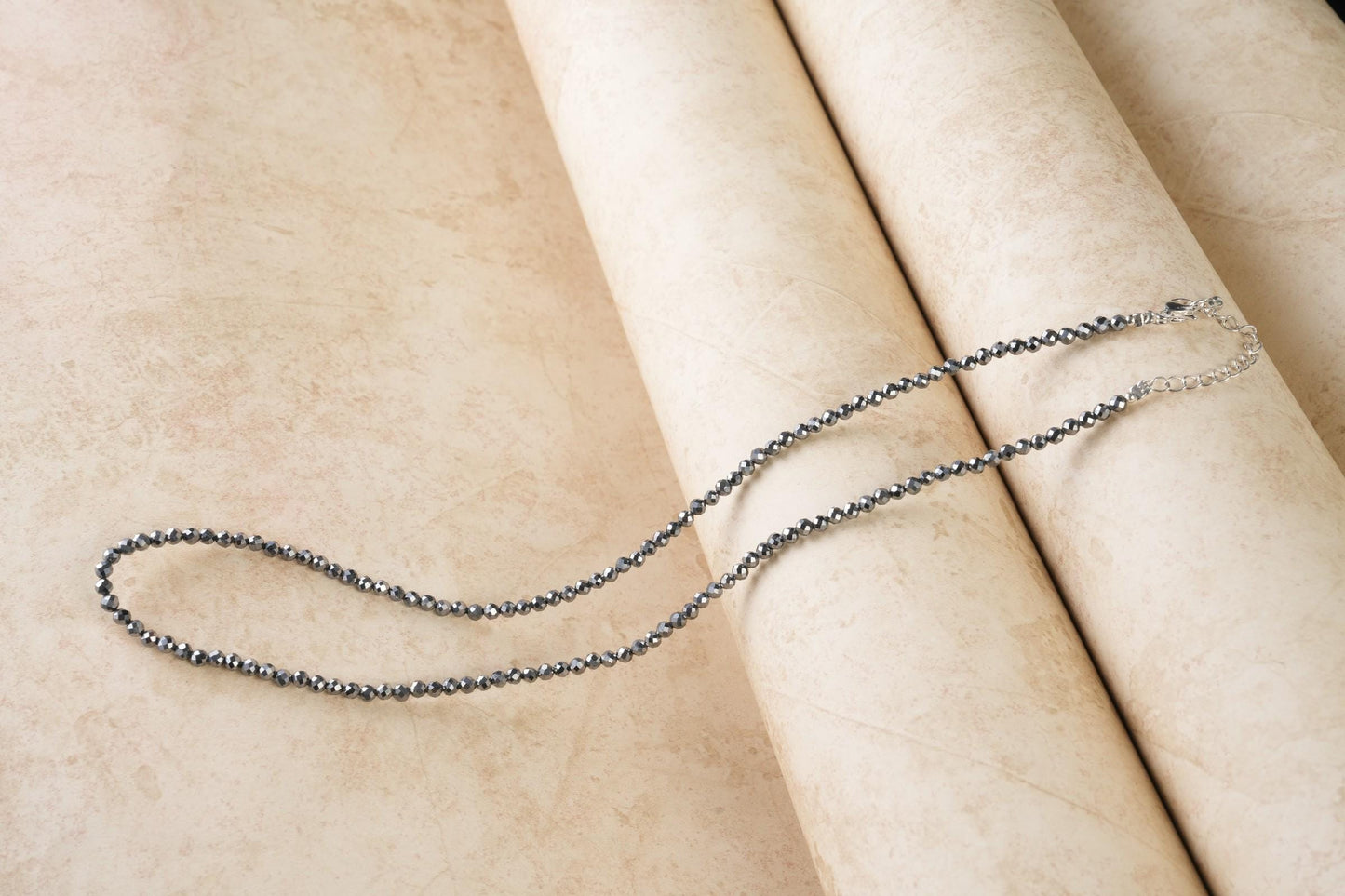 Genuine Terahertz Beads Necklace / Handcrafted Adjustable Mala Necklace / 3 MM Round Micro Faceted Beaded Necklace Jewelry - AS & JG