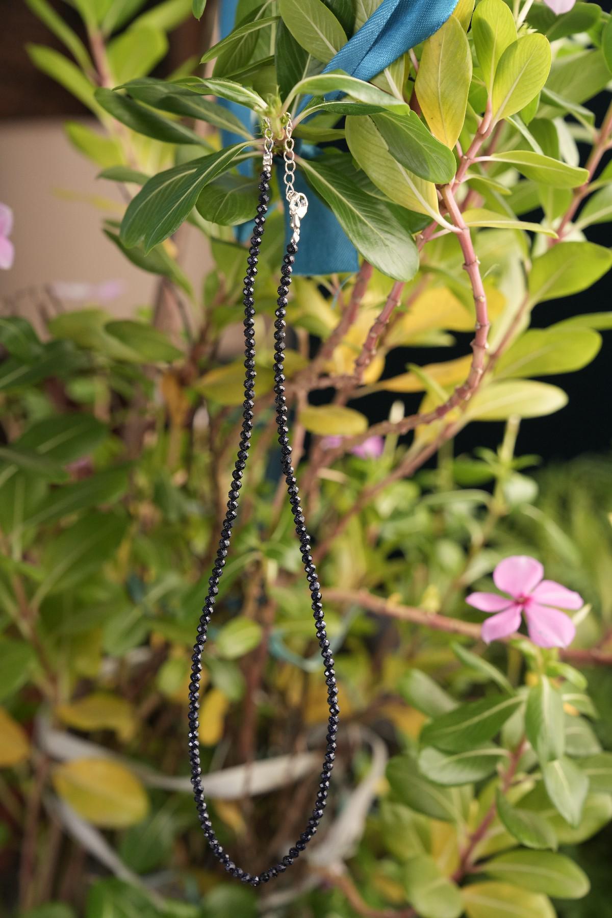 Genuine Blue Sandstone Beads Necklace / Handcrafted Adjustable Mala Necklace / 3 MM Round Micro Faceted Beaded Necklace Jewelry - AS & JG