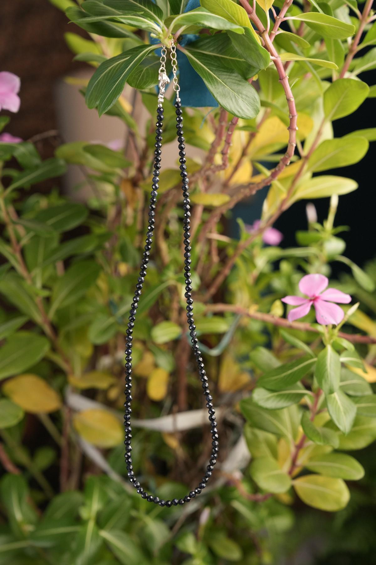 Genuine Blue Sapphire Beads Necklace / Handcrafted Adjustable Mala Necklace / 3 MM Round Micro Faceted Beaded Necklace Jewelry - AS & JG