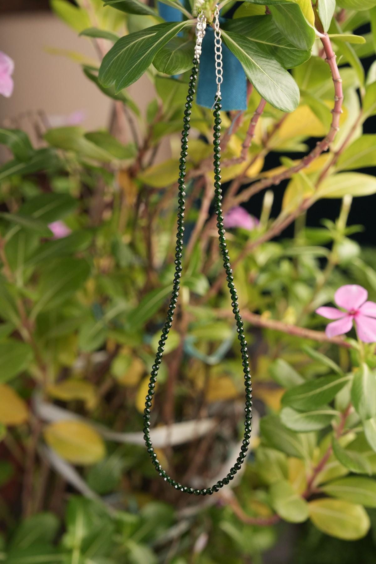 Genuine Green Sandstone Beads Necklace / Handcrafted Adjustable Mala Necklace / 3 MM Round Micro Faceted Beaded Necklace Jewelry - AS & JG