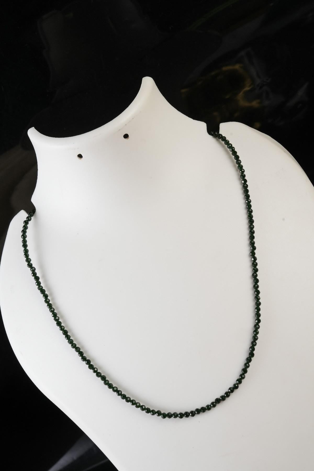 Genuine Green Sandstone Beads Necklace / Handcrafted Adjustable Mala Necklace / 3 MM Round Micro Faceted Beaded Necklace Jewelry - AS & JG