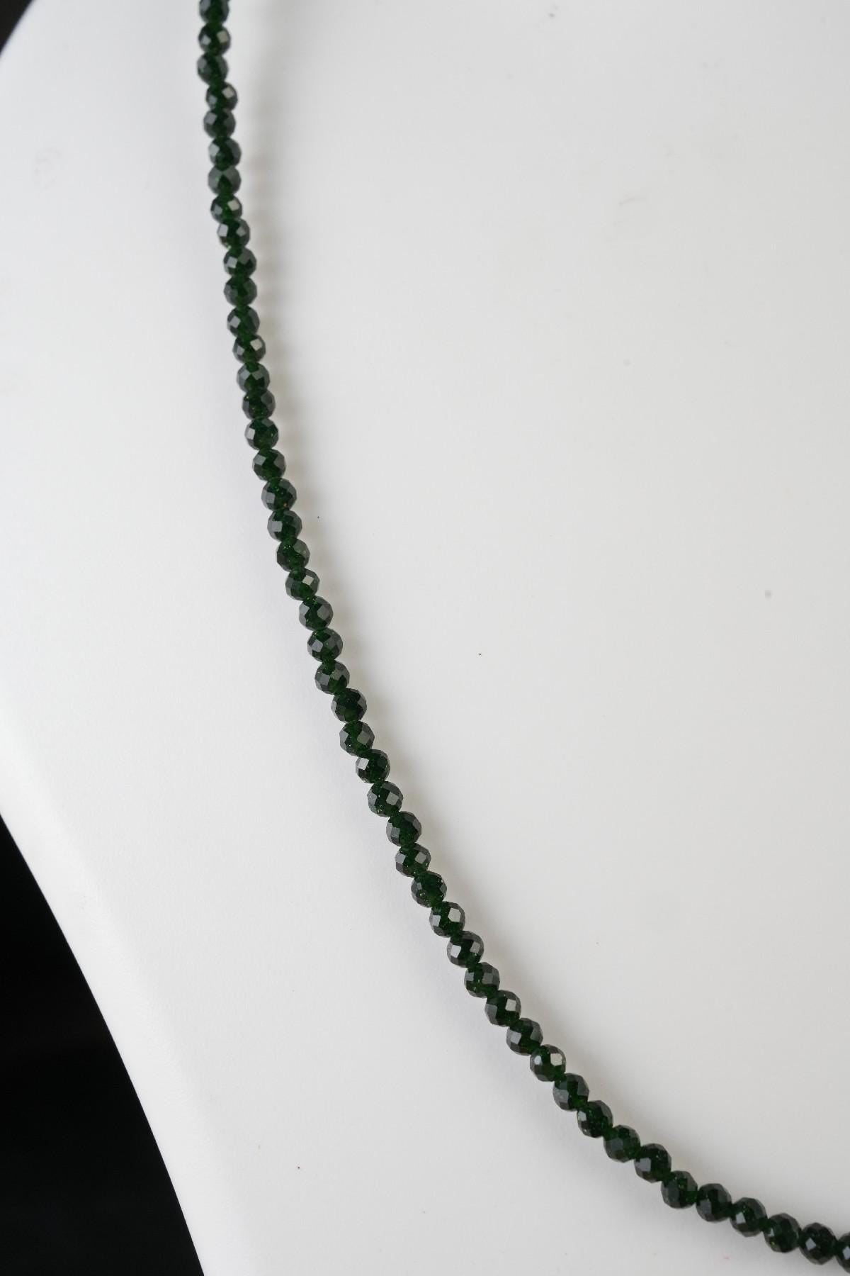Genuine Green Sandstone Beads Necklace / Handcrafted Adjustable Mala Necklace / 3 MM Round Micro Faceted Beaded Necklace Jewelry - AS & JG