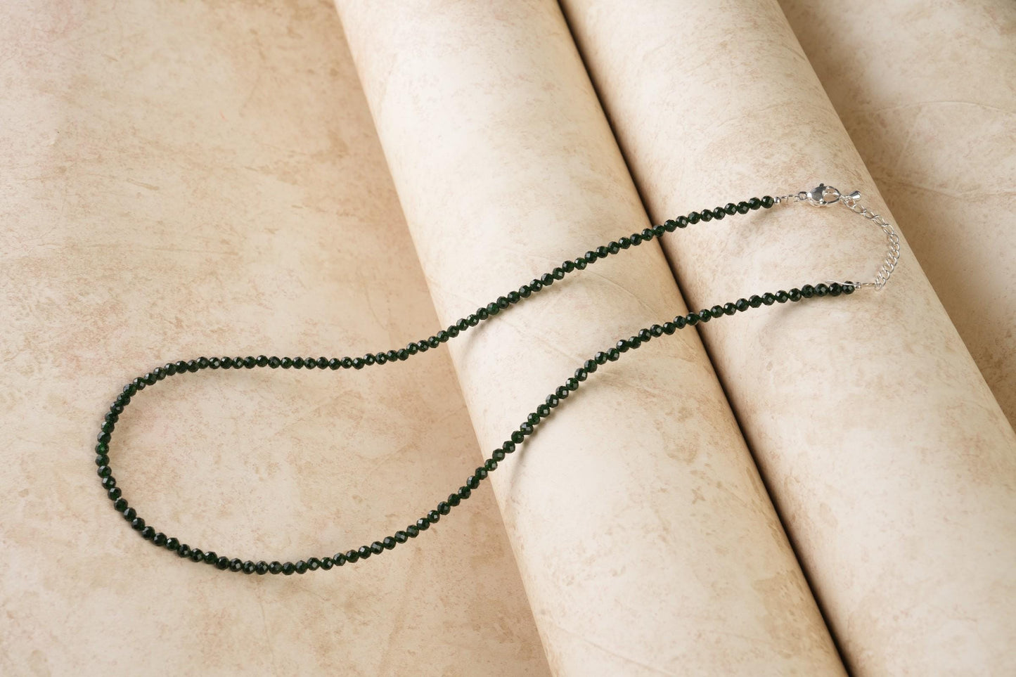 Genuine Green Sandstone Beads Necklace / Handcrafted Adjustable Mala Necklace / 3 MM Round Micro Faceted Beaded Necklace Jewelry - AS & JG