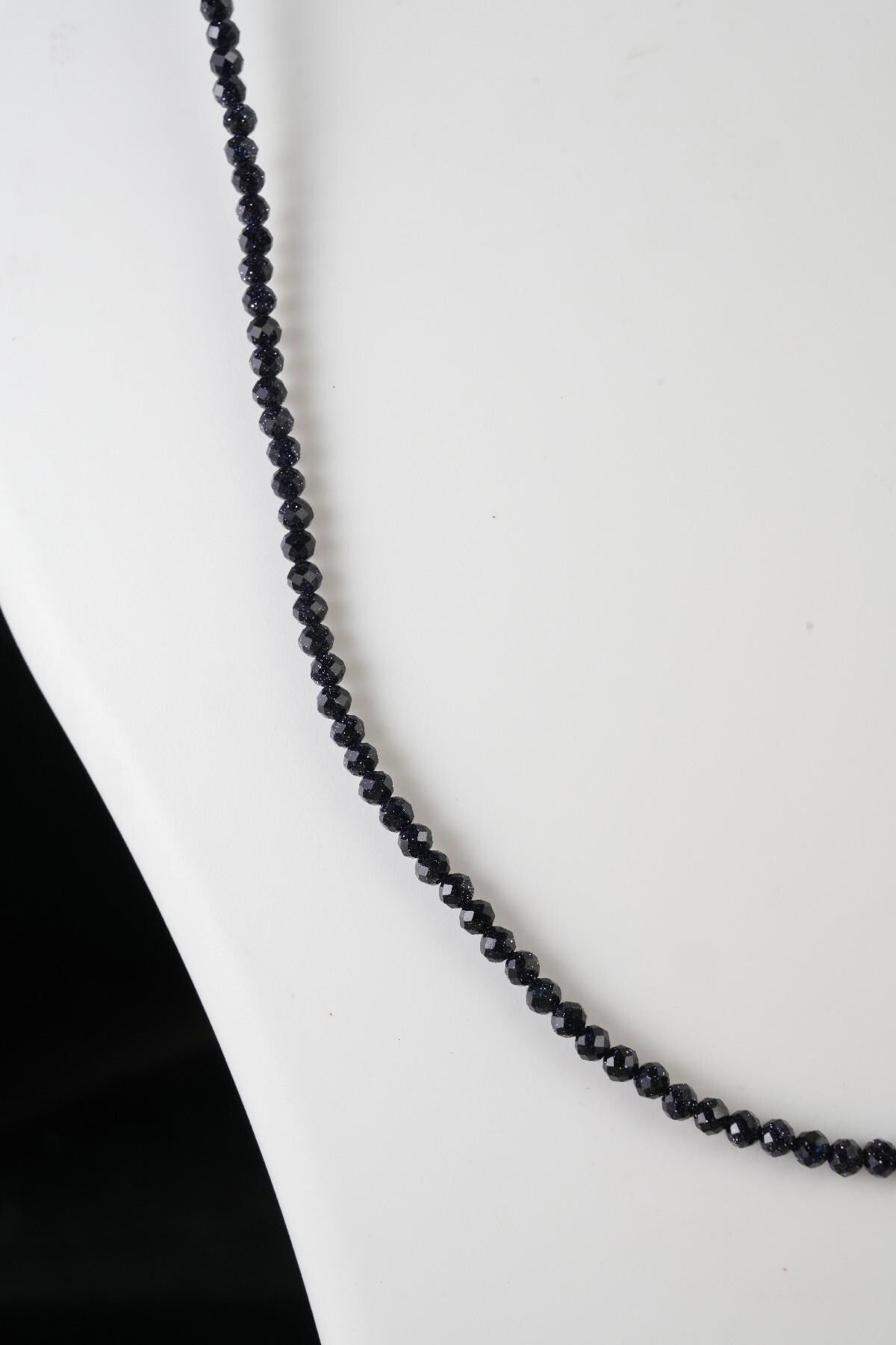 Genuine Blue Sandstone Beads Necklace / Handcrafted Adjustable Mala Necklace / 3 MM Round Micro Faceted Beaded Necklace Jewelry - AS & JG