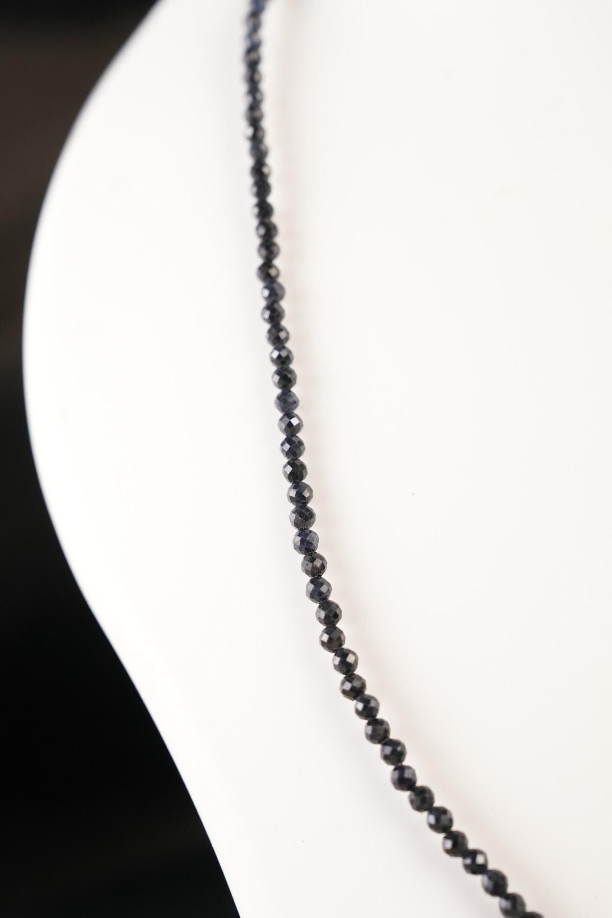 Genuine Blue Sapphire Beads Necklace / Handcrafted Adjustable Mala Necklace / 3 MM Round Micro Faceted Beaded Necklace Jewelry - AS & JG