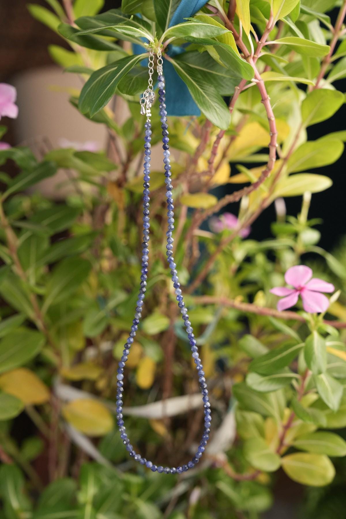 Genuine Sodalite Beads Necklace / Handcrafted Adjustable Mala Necklace / 3 MM Round Micro Faceted Beaded Necklace Jewelry - AS & JG
