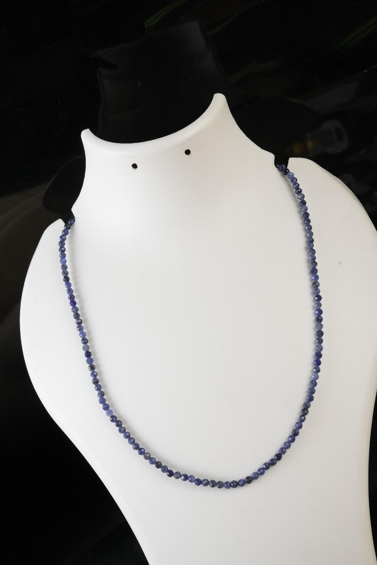 Genuine Sodalite Beads Necklace / Handcrafted Adjustable Mala Necklace / 3 MM Round Micro Faceted Beaded Necklace Jewelry - AS & JG
