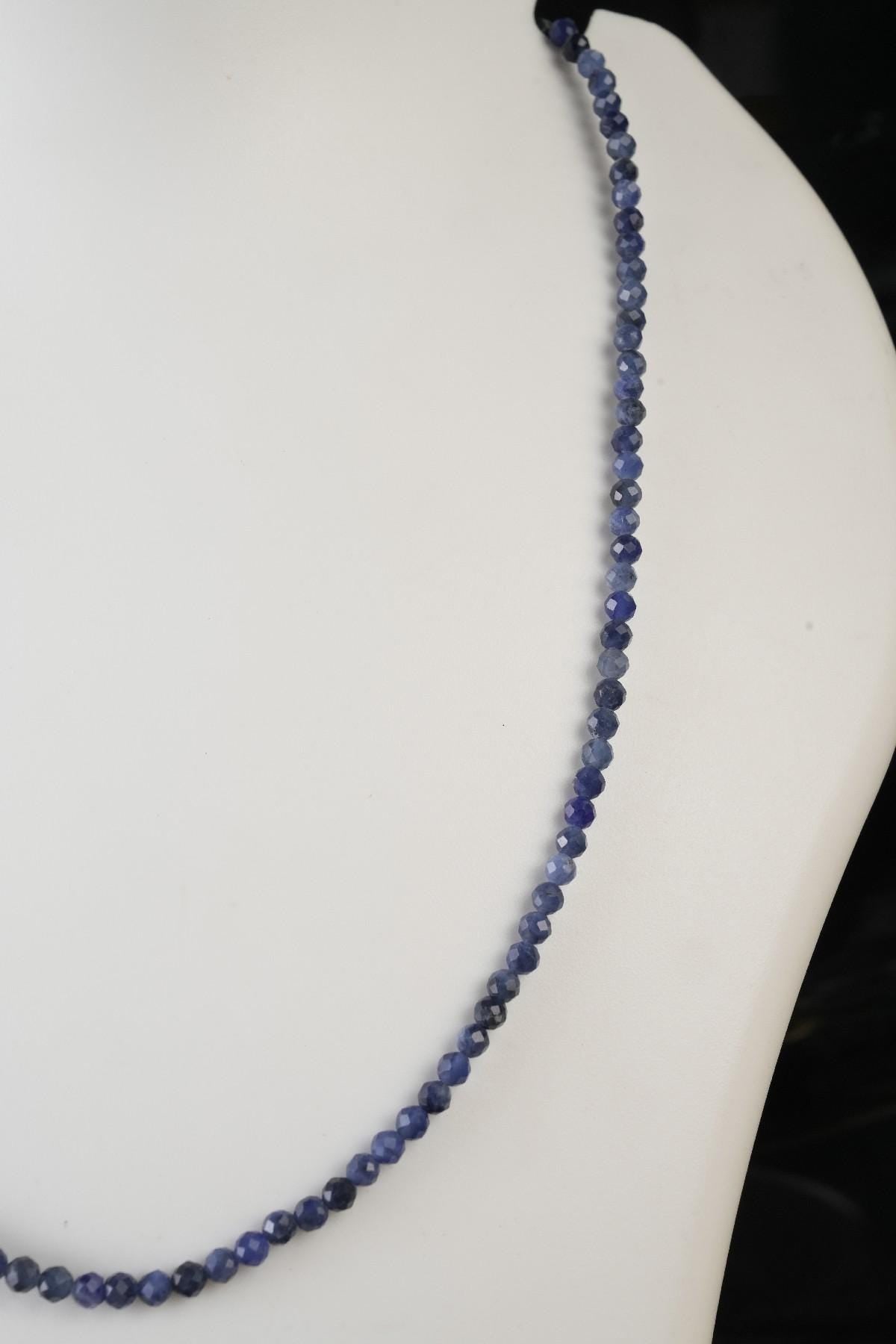 Genuine Sodalite Beads Necklace / Handcrafted Adjustable Mala Necklace / 3 MM Round Micro Faceted Beaded Necklace Jewelry - AS & JG