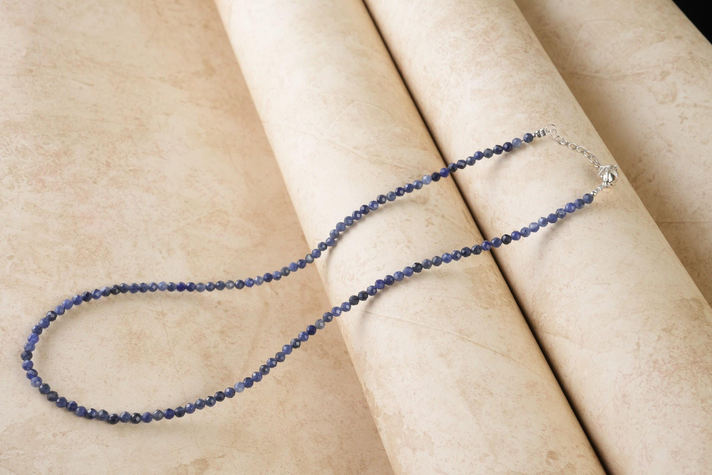 Genuine Sodalite Beads Necklace / Handcrafted Adjustable Mala Necklace / 3 MM Round Micro Faceted Beaded Necklace Jewelry - AS & JG