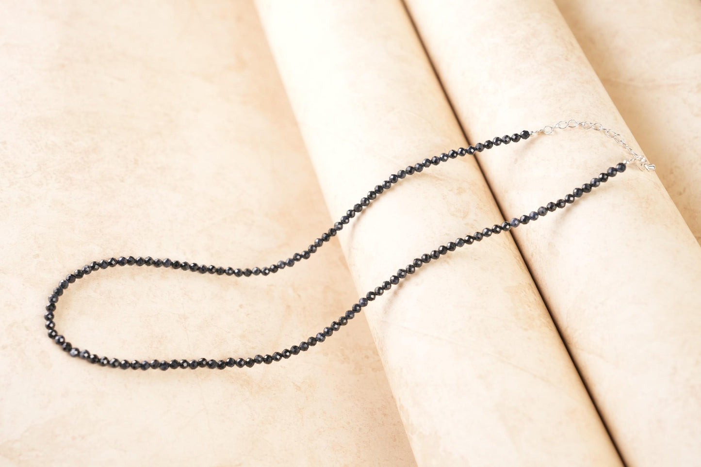 Genuine Blue Sapphire Beads Necklace / Handcrafted Adjustable Mala Necklace / 3 MM Round Micro Faceted Beaded Necklace Jewelry - AS & JG