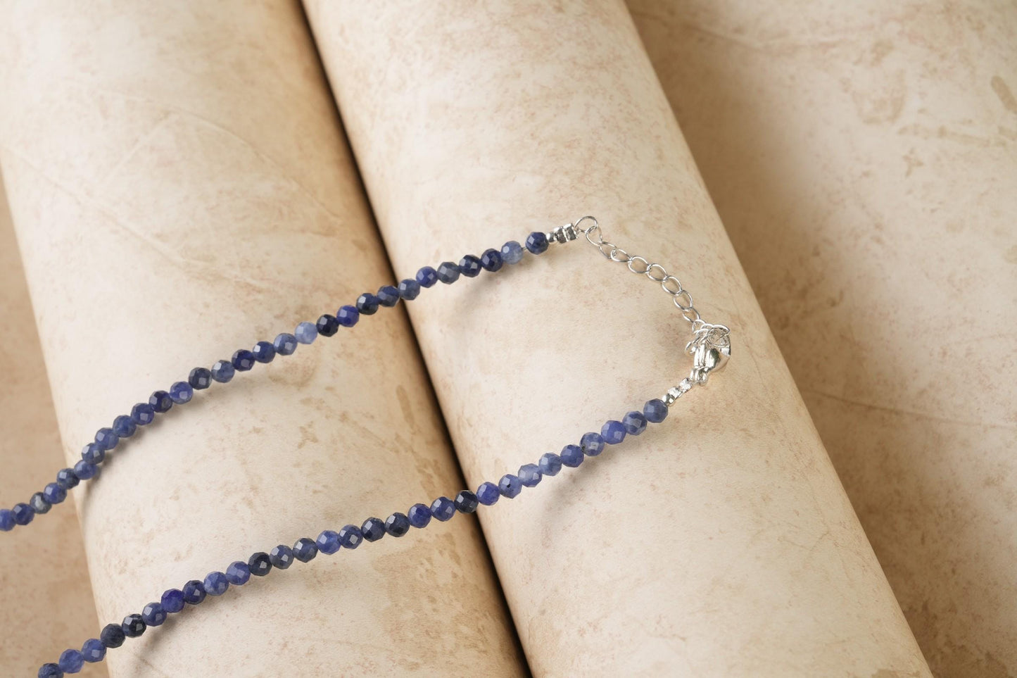 Genuine Sodalite Beads Necklace / Handcrafted Adjustable Mala Necklace / 3 MM Round Micro Faceted Beaded Necklace Jewelry - AS & JG