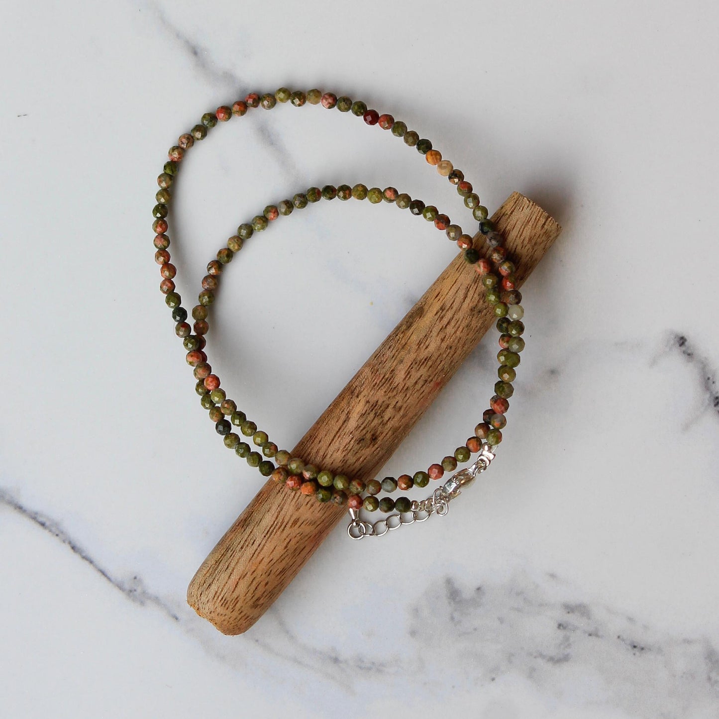 Genuine Unakite Beads Necklace / Handcrafted Adjustable Mala Necklace / 3 MM Round Micro Faceted Beaded Necklace Jewelry - AS & JG