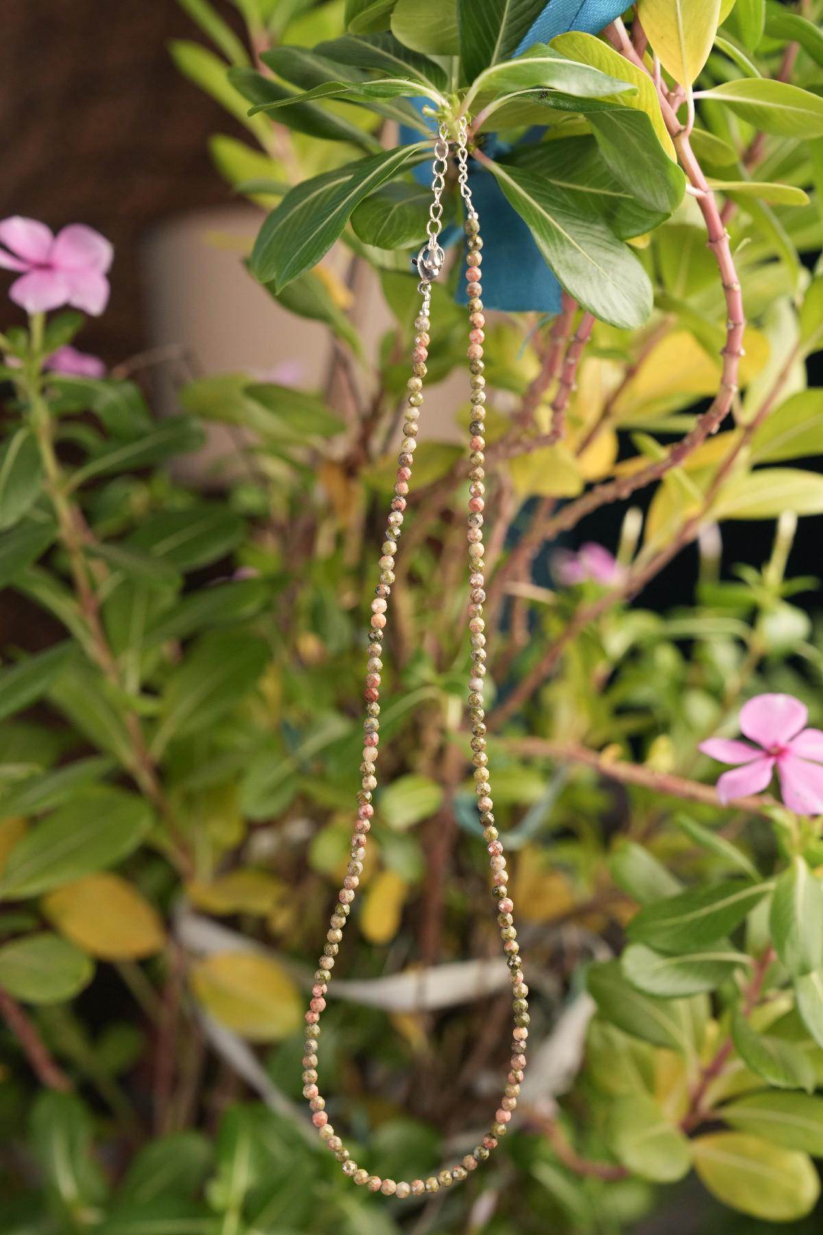 Genuine Unakite Beads Necklace / Handcrafted Adjustable Mala Necklace / 3 MM Round Micro Faceted Beaded Necklace Jewelry - AS & JG