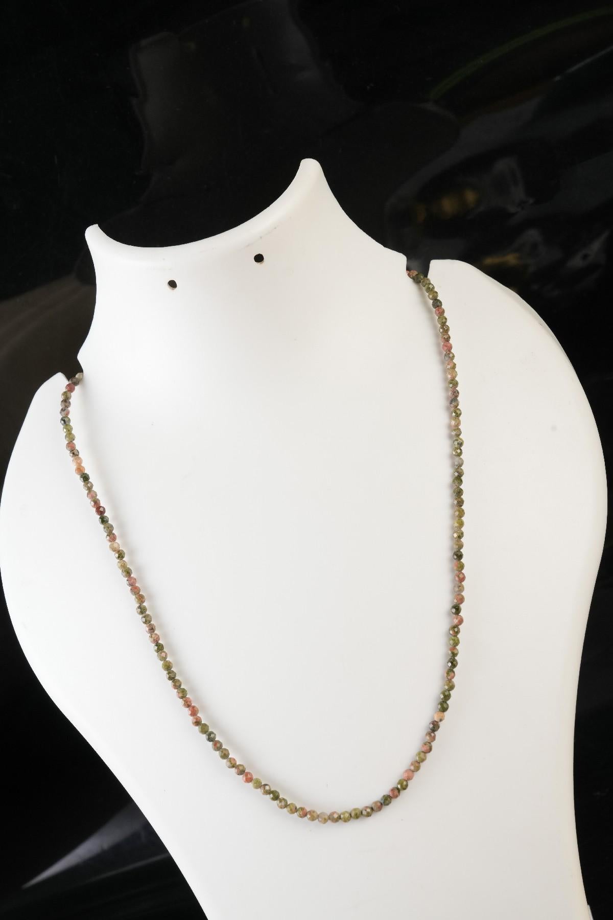 Genuine Unakite Beads Necklace / Handcrafted Adjustable Mala Necklace / 3 MM Round Micro Faceted Beaded Necklace Jewelry - AS & JG