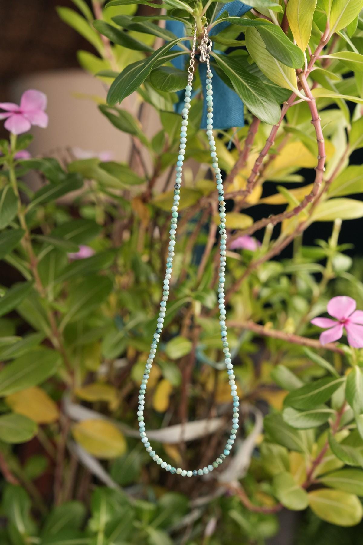 Genuine Blue Opal Beads Necklace / Handcrafted Adjustable Mala Necklace / 3 MM Round Micro Faceted Beaded Necklace Jewelry - AS & JG