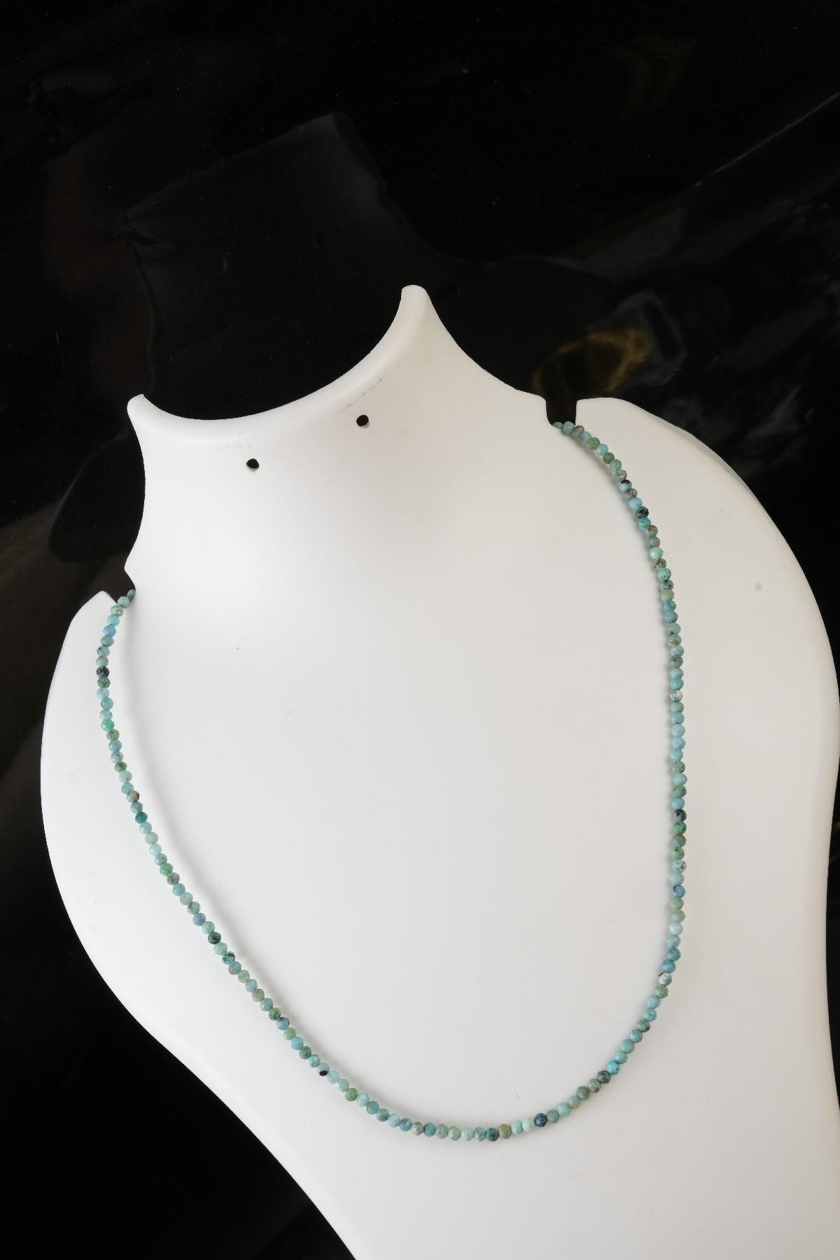 Genuine Blue Opal Beads Necklace / Handcrafted Adjustable Mala Necklace / 3 MM Round Micro Faceted Beaded Necklace Jewelry - AS & JG