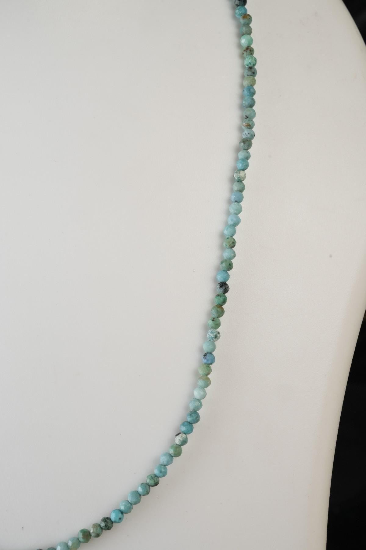 Genuine Blue Opal Beads Necklace / Handcrafted Adjustable Mala Necklace / 3 MM Round Micro Faceted Beaded Necklace Jewelry - AS & JG
