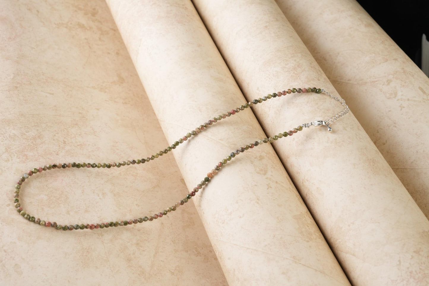 Genuine Unakite Beads Necklace / Handcrafted Adjustable Mala Necklace / 3 MM Round Micro Faceted Beaded Necklace Jewelry - AS & JG