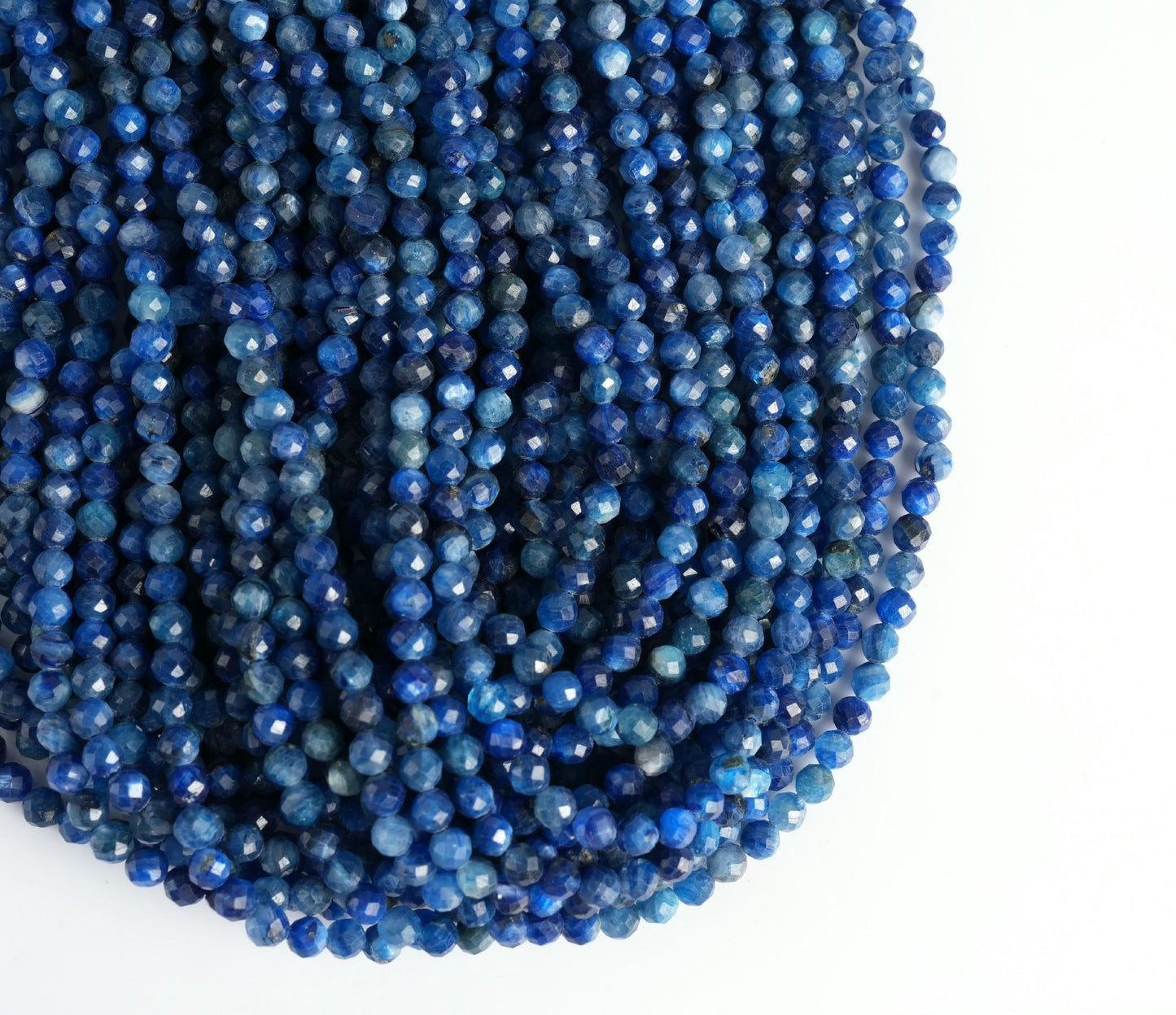 Natural Kyanite Gemstone Round Micro Faceted Beads String 15.5 Inches Long 2/3/4/6 MM for Jewelry Making and Crafting - AS & JG
