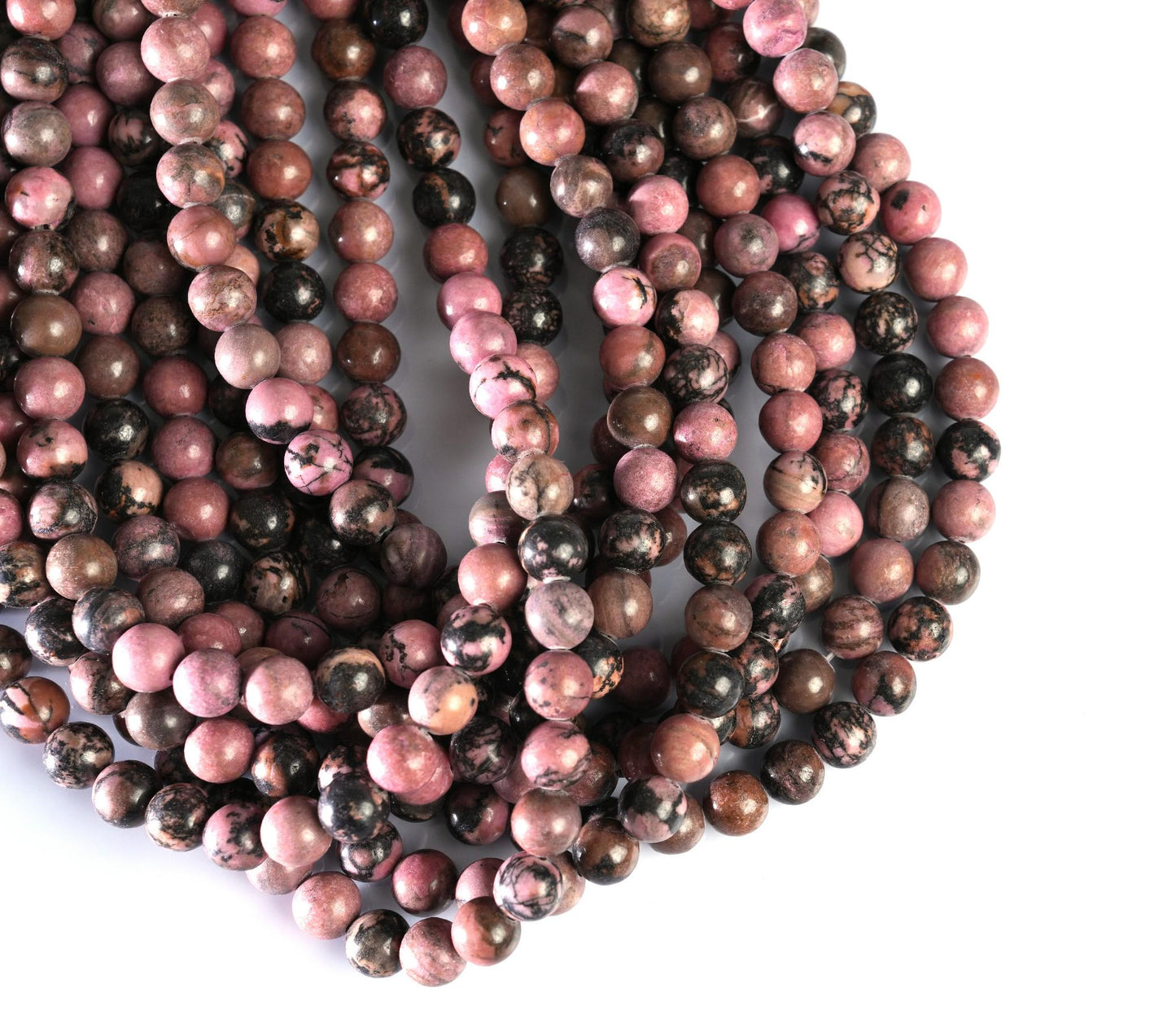 Natural Black Matrix Rhodonite Gemstone Round Smooth Beads String 15.5 Inches Long 4/6/8/10 MM for Jewelry Making and Crafting - AS & JG