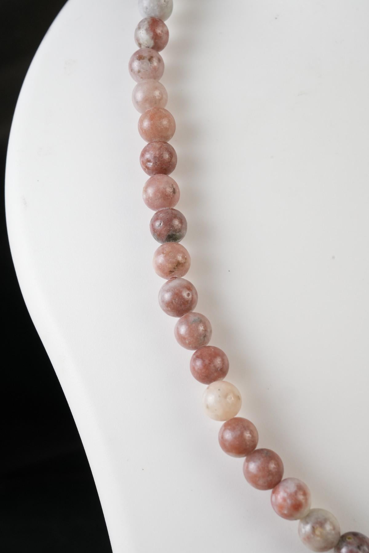 Genuine Cherry Flower Jasper Beads Necklace / Handcrafted Adjustable Mala Necklace / 8 MM Round Smooth Beaded Necklace Jewelry For Her-AS&JG