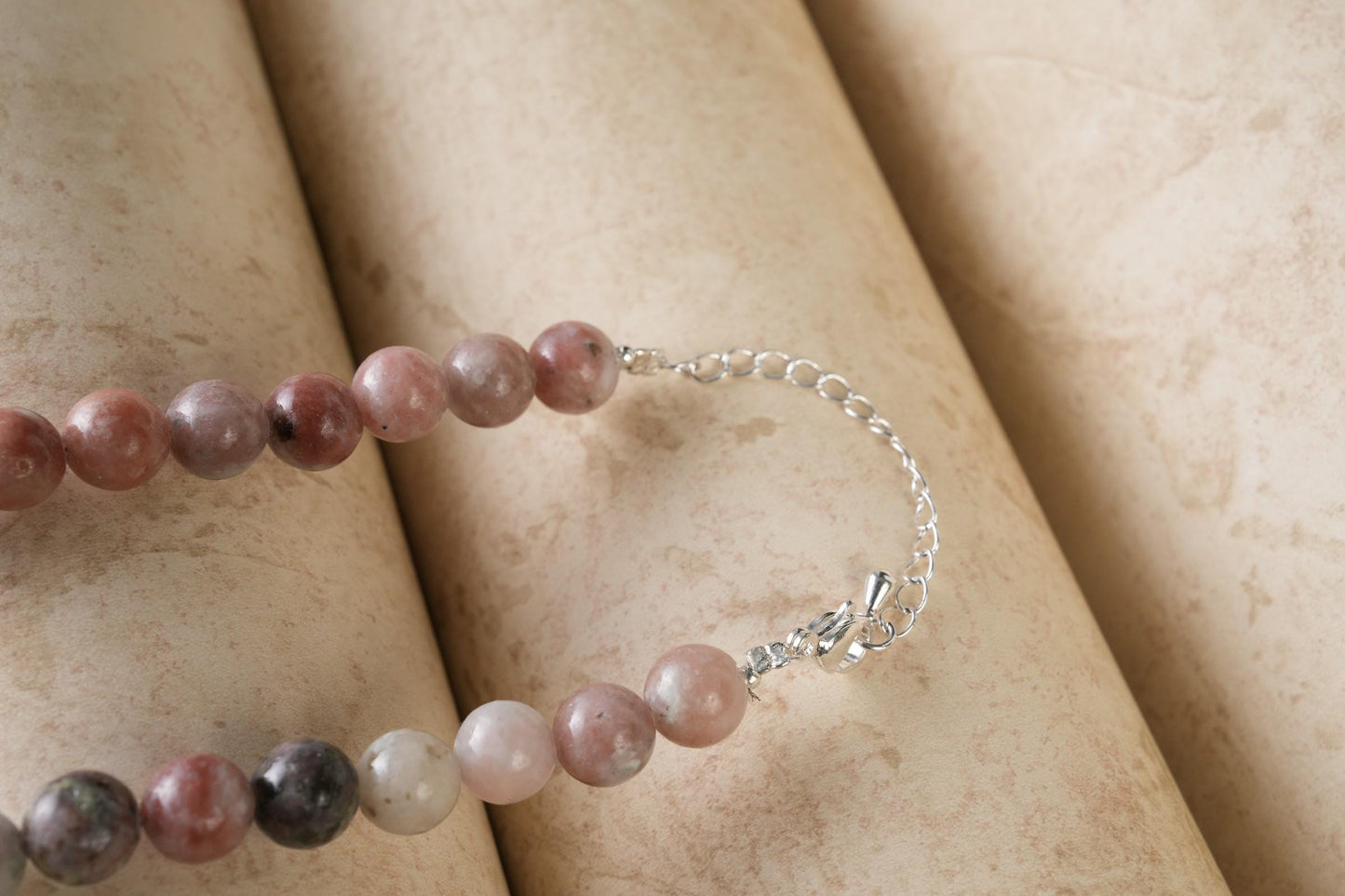 Genuine Cherry Flower Jasper Beads Necklace / Handcrafted Adjustable Mala Necklace / 8 MM Round Smooth Beaded Necklace Jewelry For Her-AS&JG