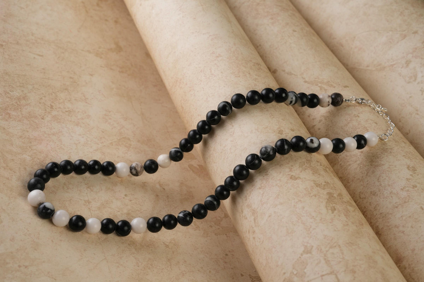 Genuine Black Zebra Jasper Beads Necklace / Handcrafted Adjustable Mala Necklace / 8 MM Round Smooth Beaded Necklace Jewelry For Her-AS & JG