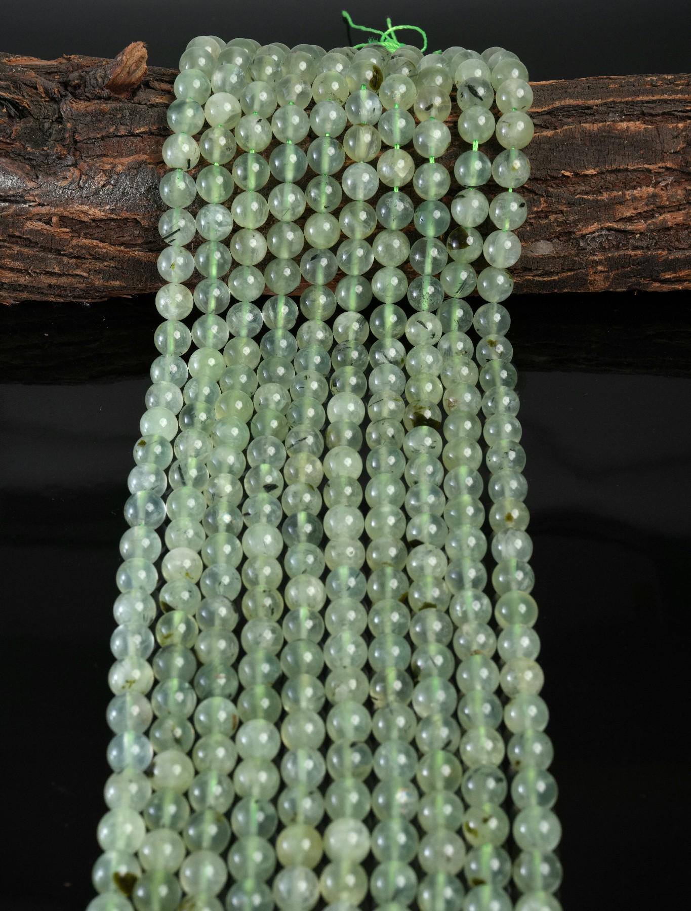 Natural Prehnite Gemstone Round Smooth Beads String 15.5 Inches Long 4/6/8/10 MM for Jewelry Making and Crafting - AS & JG