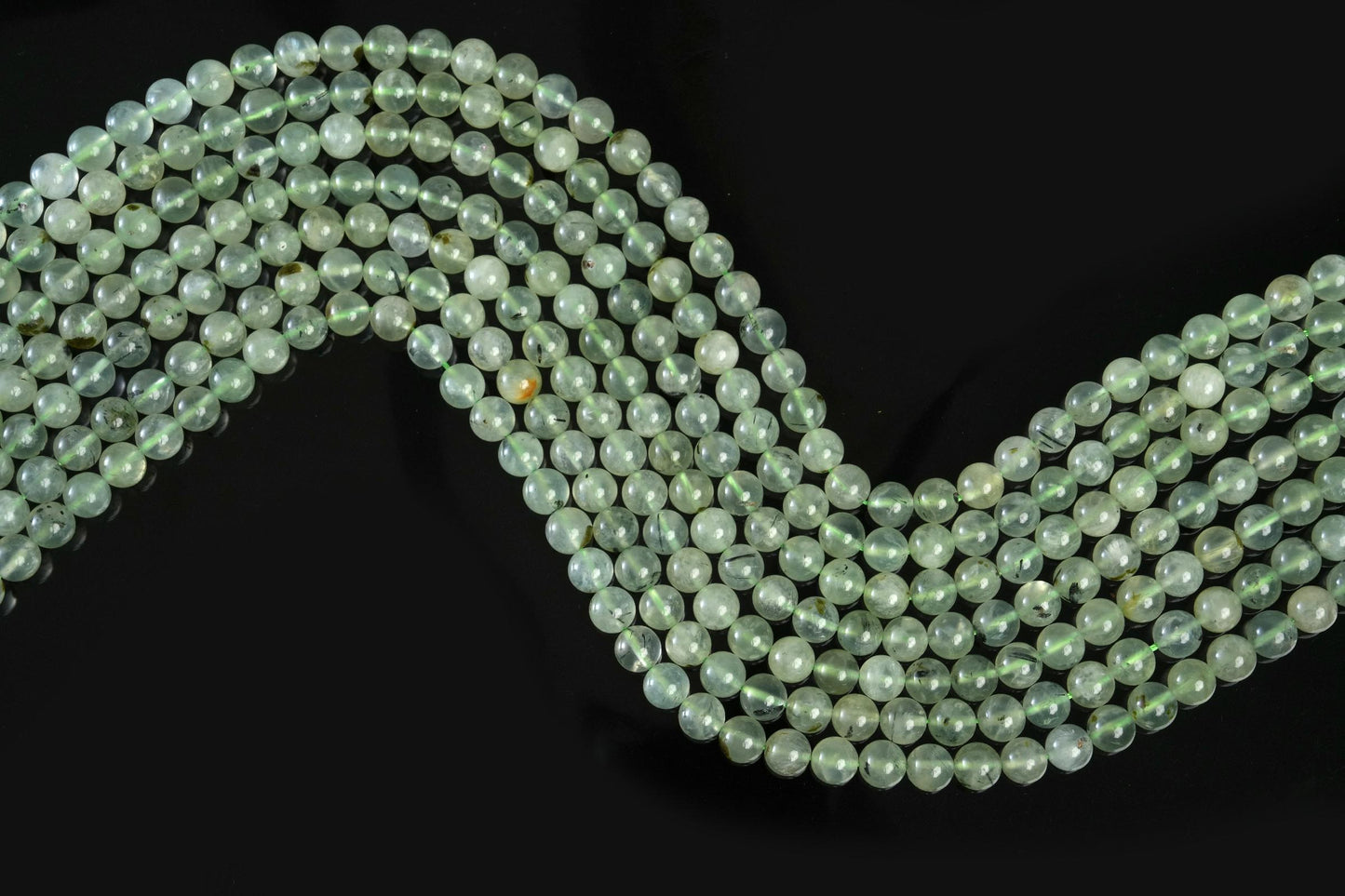 Natural Prehnite Gemstone Round Smooth Beads String 15.5 Inches Long 4/6/8/10 MM for Jewelry Making and Crafting - AS & JG