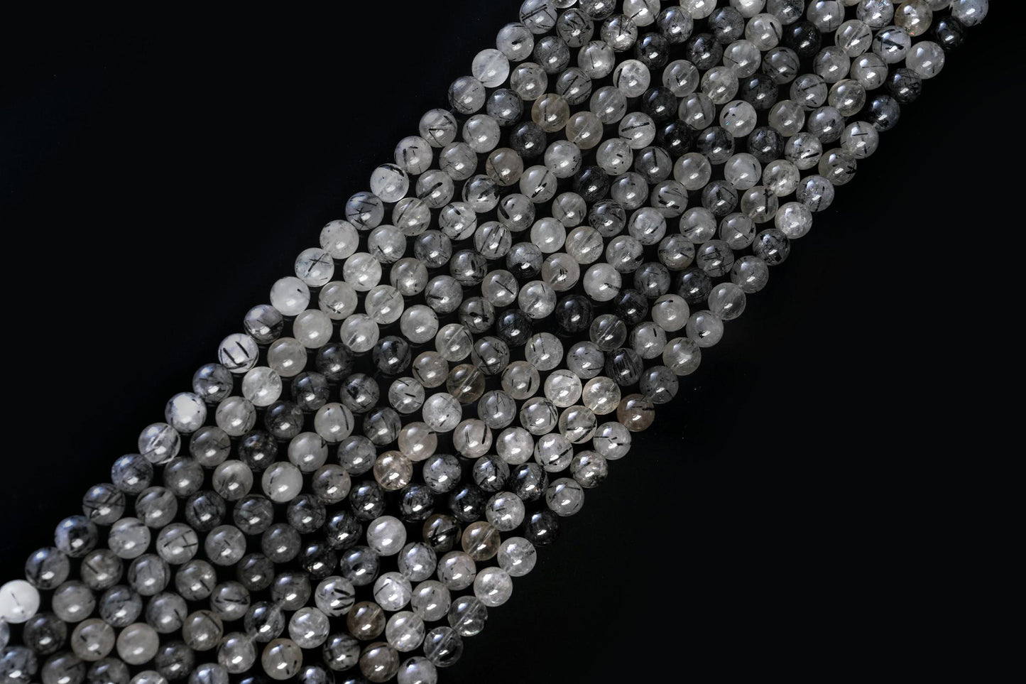 Natural Black Rutile Quartz Gemstone Round Smooth Beads String 15.5 Inches Long 4/6/8/10 MM for Jewelry Making and Crafting - AS & JG