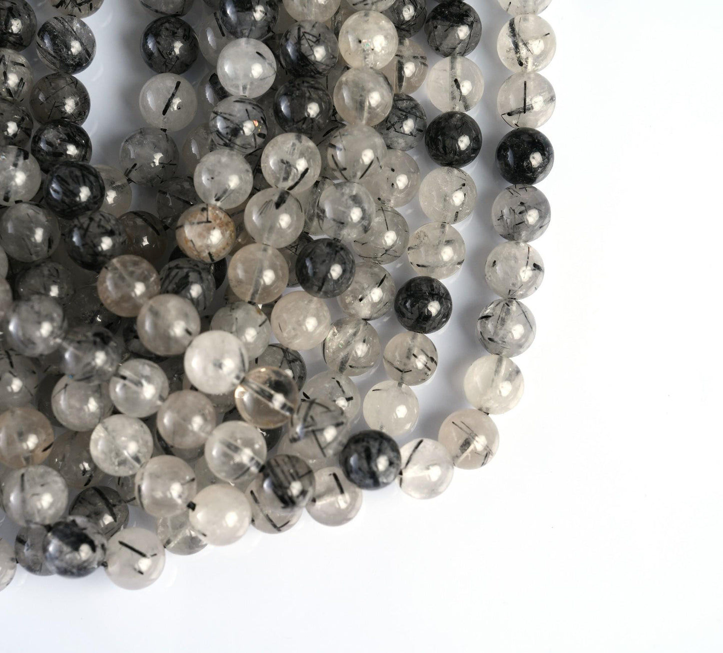 Natural Black Rutile Quartz Gemstone Round Smooth Beads String 15.5 Inches Long 4/6/8/10 MM for Jewelry Making and Crafting - AS & JG