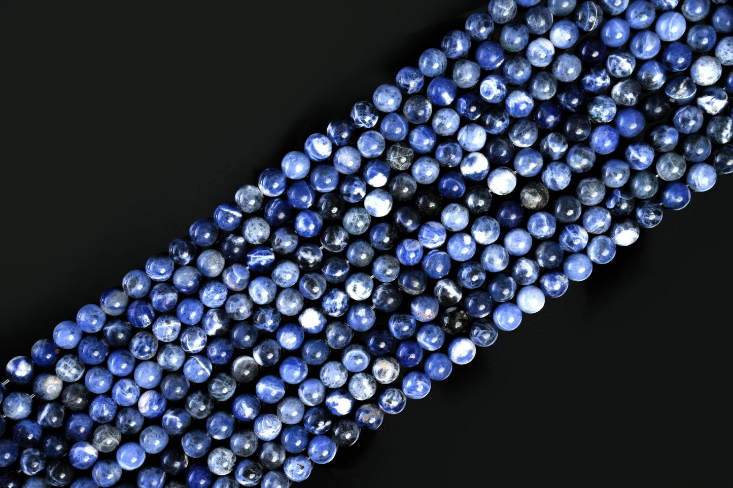 Natural Sodalite B Gemstone Round Smooth Beads String 15.5 Inches Long 4/6/8/10 MM for Jewelry Making and Crafting - AS & JG