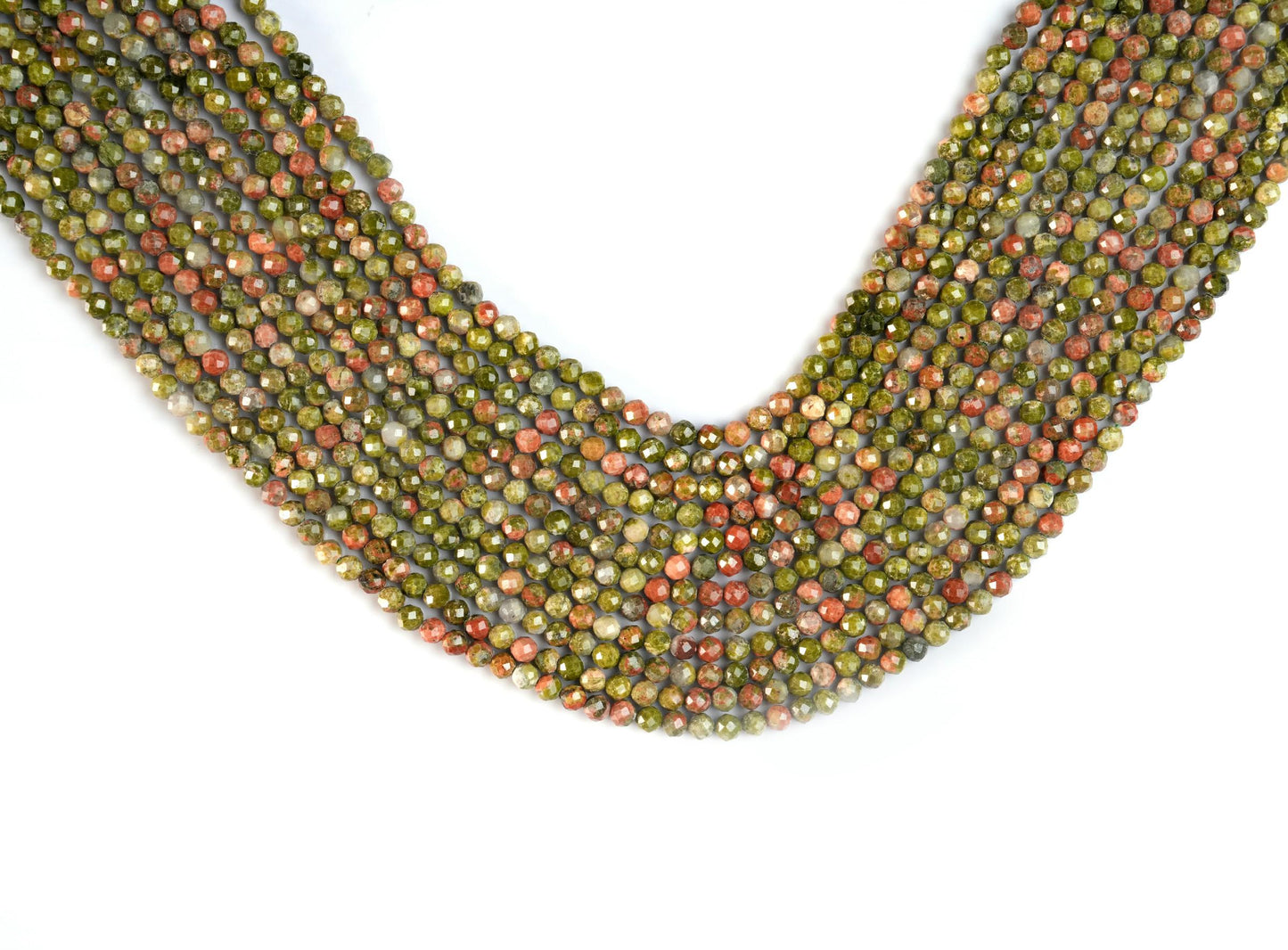 Natural Unakite Gemstone Round Micro Faceted Beads String 15.5 Inches Long 2/3/4/6 MM for Jewelry Making and Crafting - AS & JG