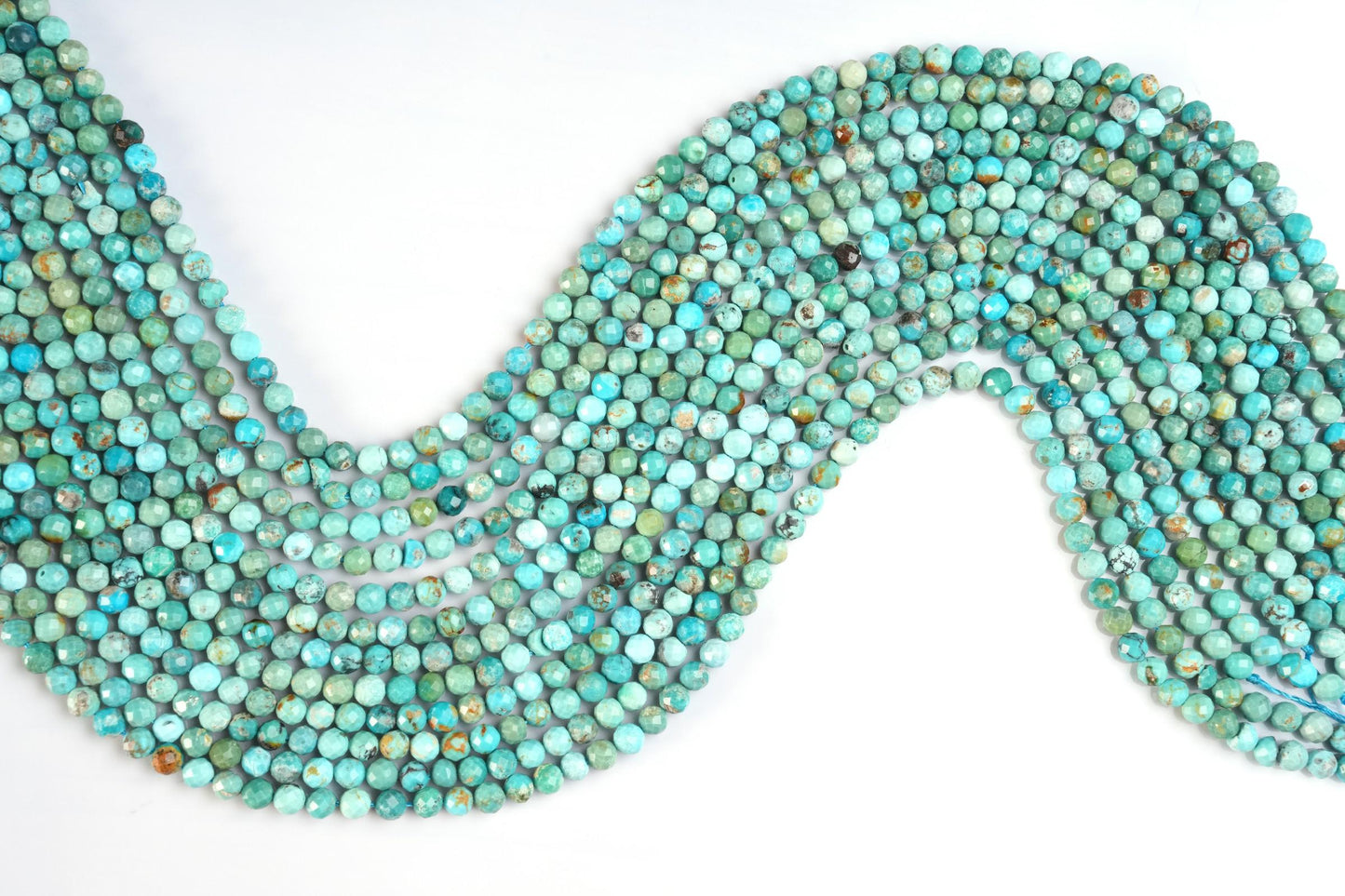 Natural Turquoise Gemstone Round Micro Faceted Beads String 15.5 Inches Long 2/3/4/6 MM for Jewelry Making and Crafting - AS & JG