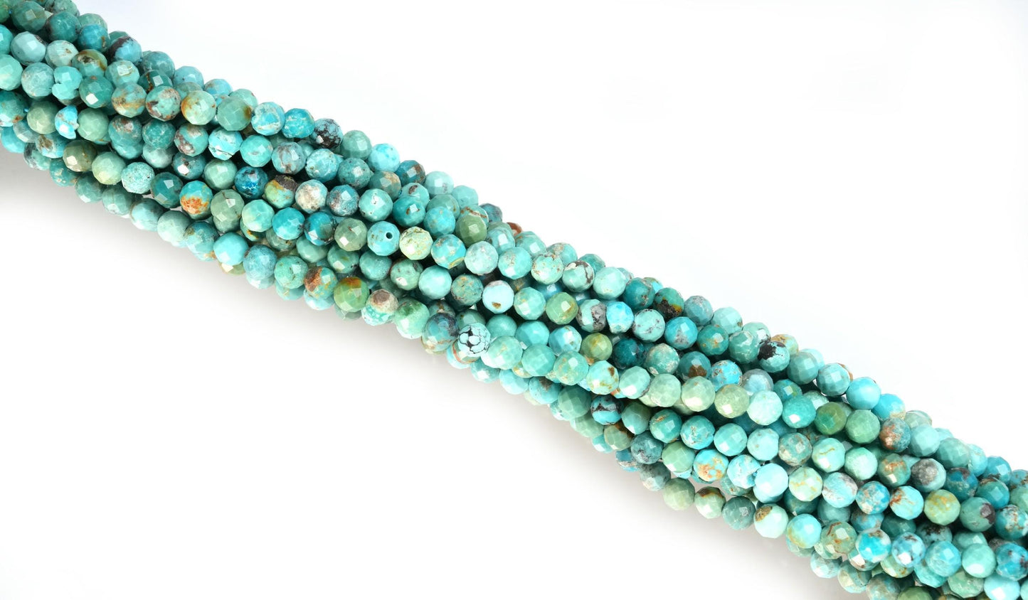 Natural Turquoise Gemstone Round Micro Faceted Beads String 15.5 Inches Long 2/3/4/6 MM for Jewelry Making and Crafting - AS & JG