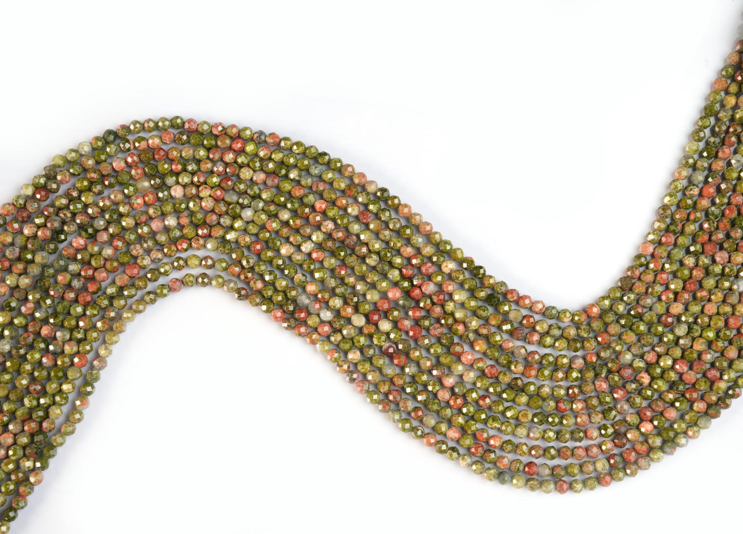 Natural Unakite Gemstone Round Micro Faceted Beads String 15.5 Inches Long 2/3/4/6 MM for Jewelry Making and Crafting - AS & JG