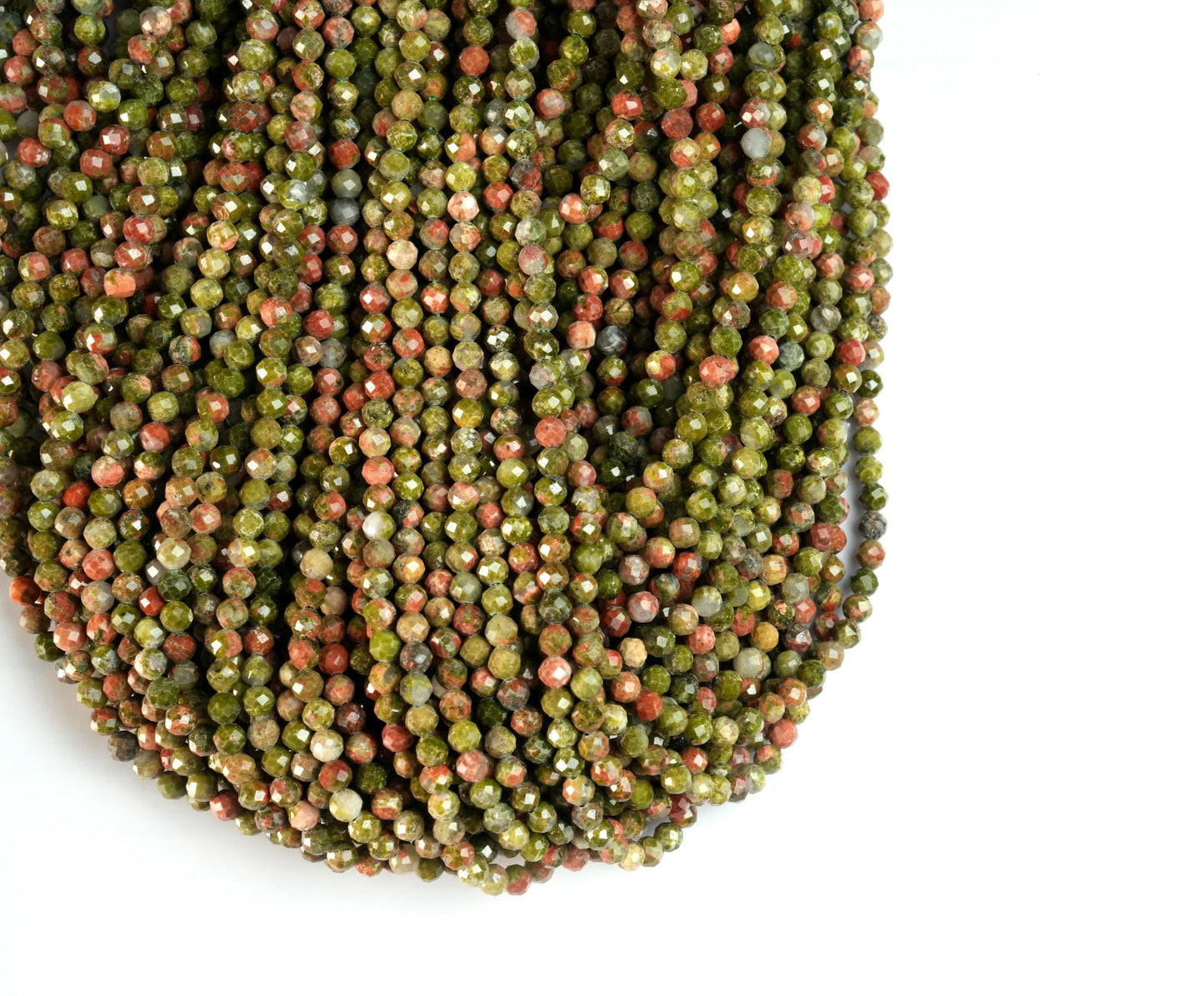 Natural Unakite Gemstone Round Micro Faceted Beads String 15.5 Inches Long 2/3/4/6 MM for Jewelry Making and Crafting - AS & JG