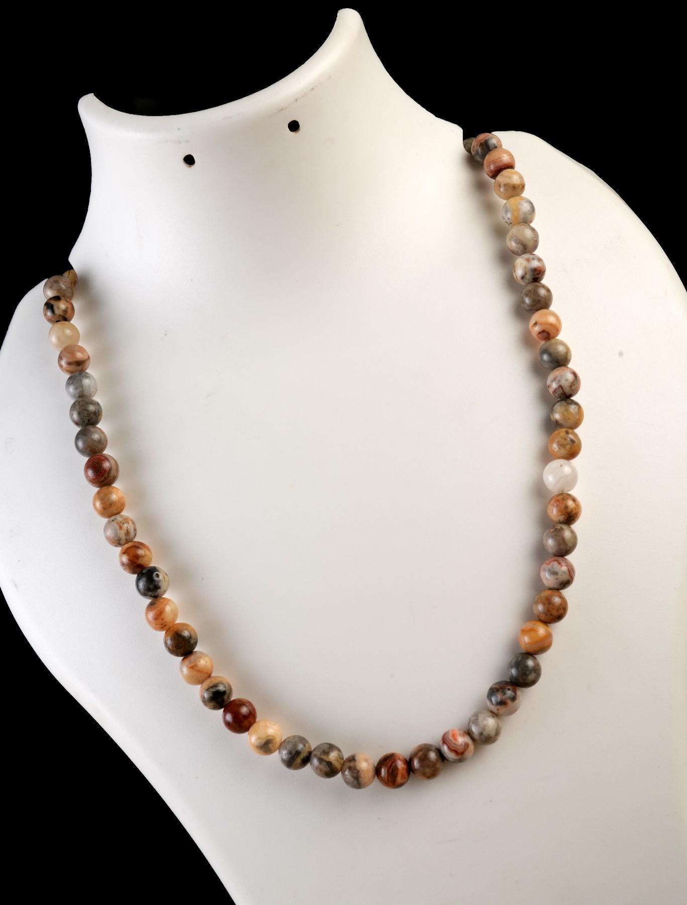 Genuine Crazy Lace Agate Beads Necklace / Handcrafted Adjustable Mala Necklace / 8 MM Round Smooth Beaded Necklace Jewelry For Her - AS & JG