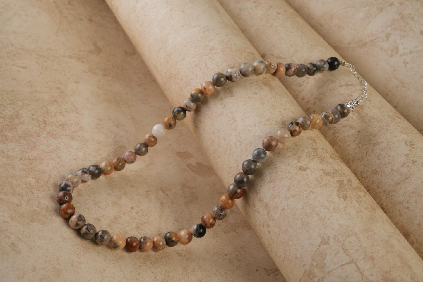 Genuine Crazy Lace Agate Beads Necklace / Handcrafted Adjustable Mala Necklace / 8 MM Round Smooth Beaded Necklace Jewelry For Her - AS & JG